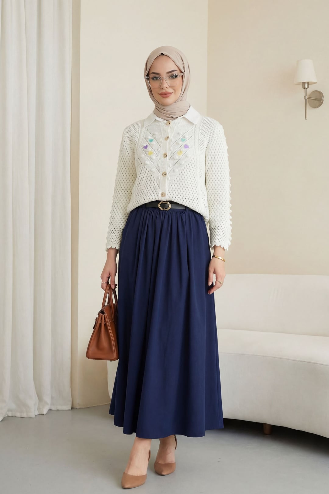 Cream Knit Cardigan with Heart Embroidery and Pompoms - Podyumplus - by Peralane - photo 2