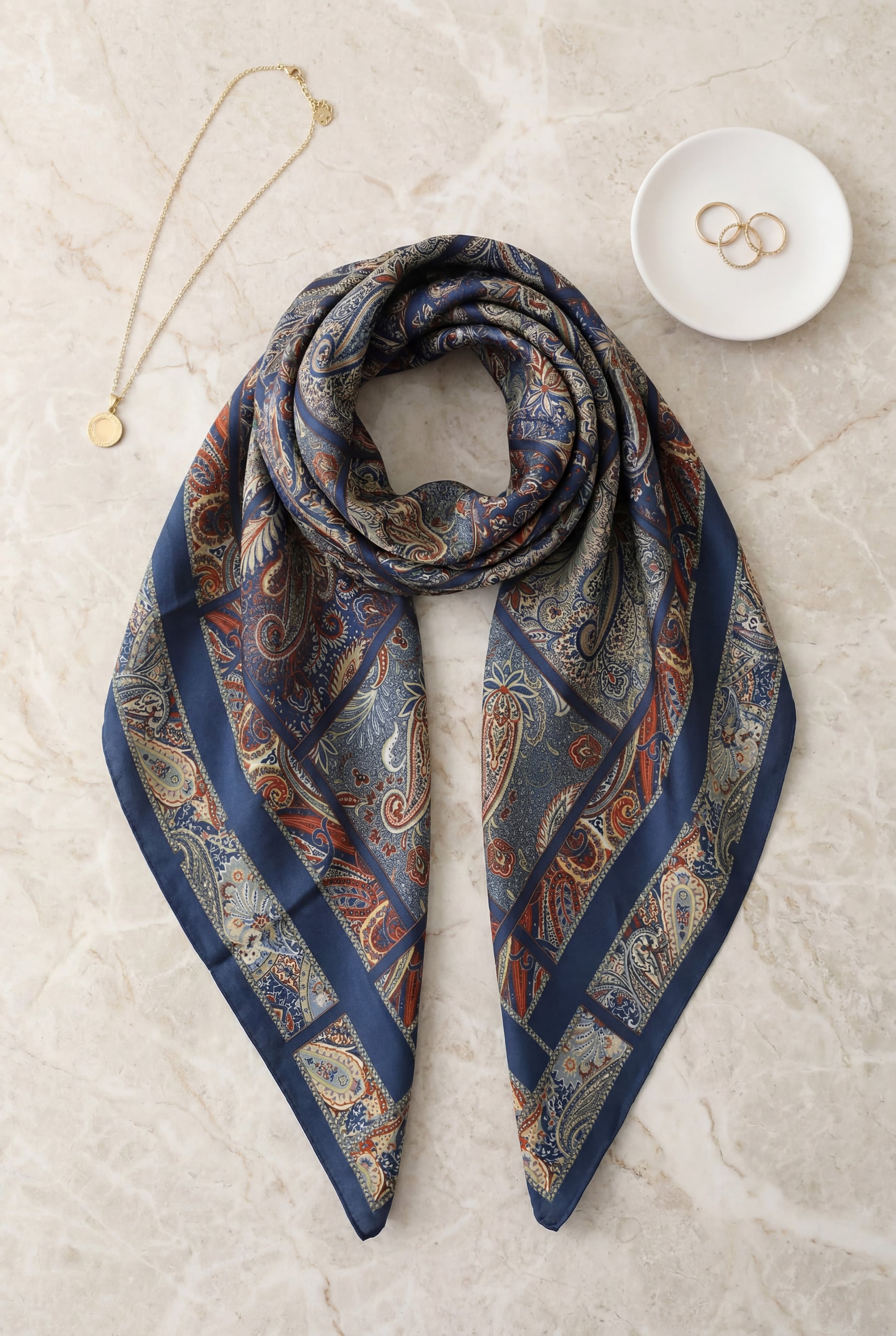 Geometric Frame Rayon Scarf - Navy - Podyumplus - by Peralane - photo 2