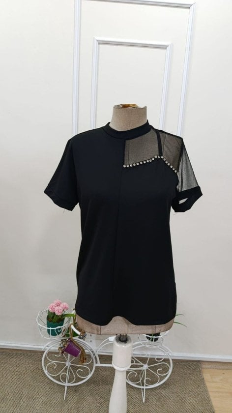 Women's Short-Sleeve Crew-Neck T-Shirt with Sheer Mesh and Pearl Accent, Pack of 6 - Janes - by Peralane - photo 6