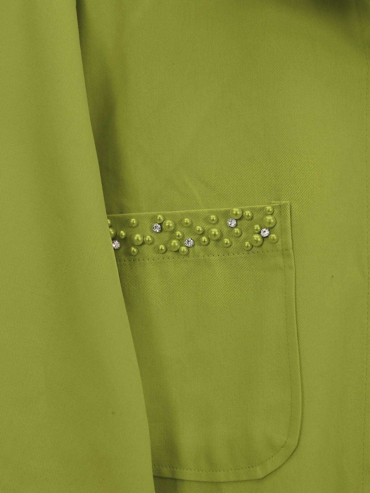 Pearl Detail Snap Closure Washed Cotton Gabardine Two-Piece Set - Pistachio Green - Podyumplus - by Peralane - photo 3
