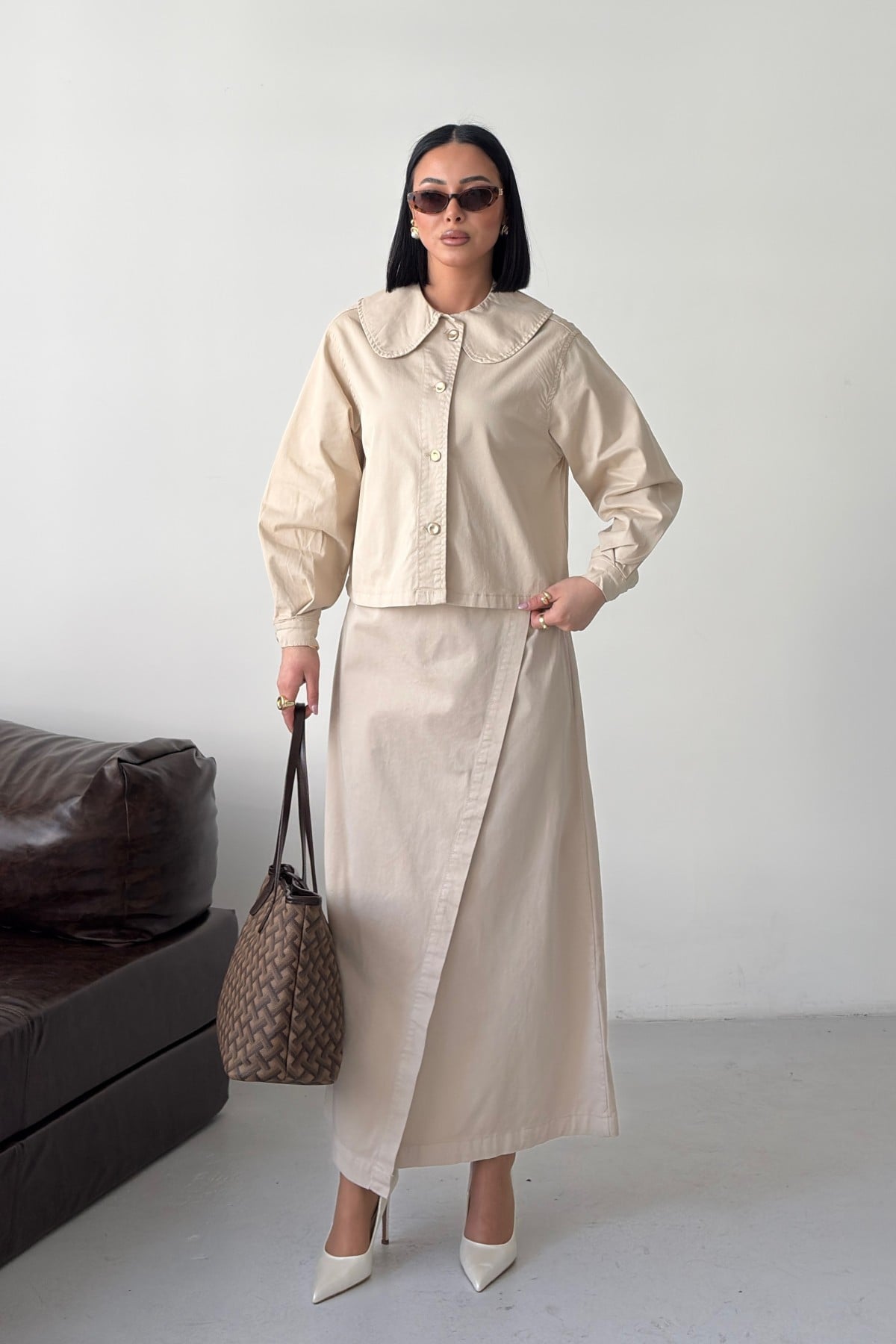 Women's High-Waist Maxi Denim Skirt with Buttons - Stone - Xlove - by Peralane - photo 4