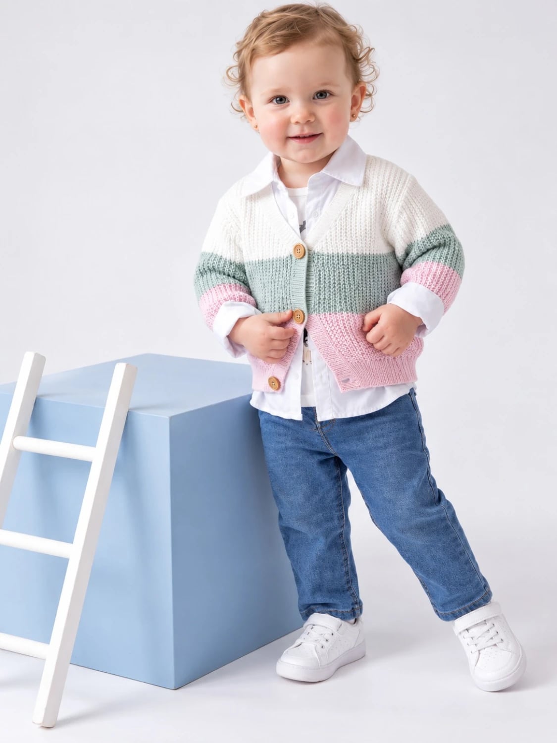 Baby Girl Cardigan Set of 4 - Striped Knit Cardigans - Has Bereket - by Peralane