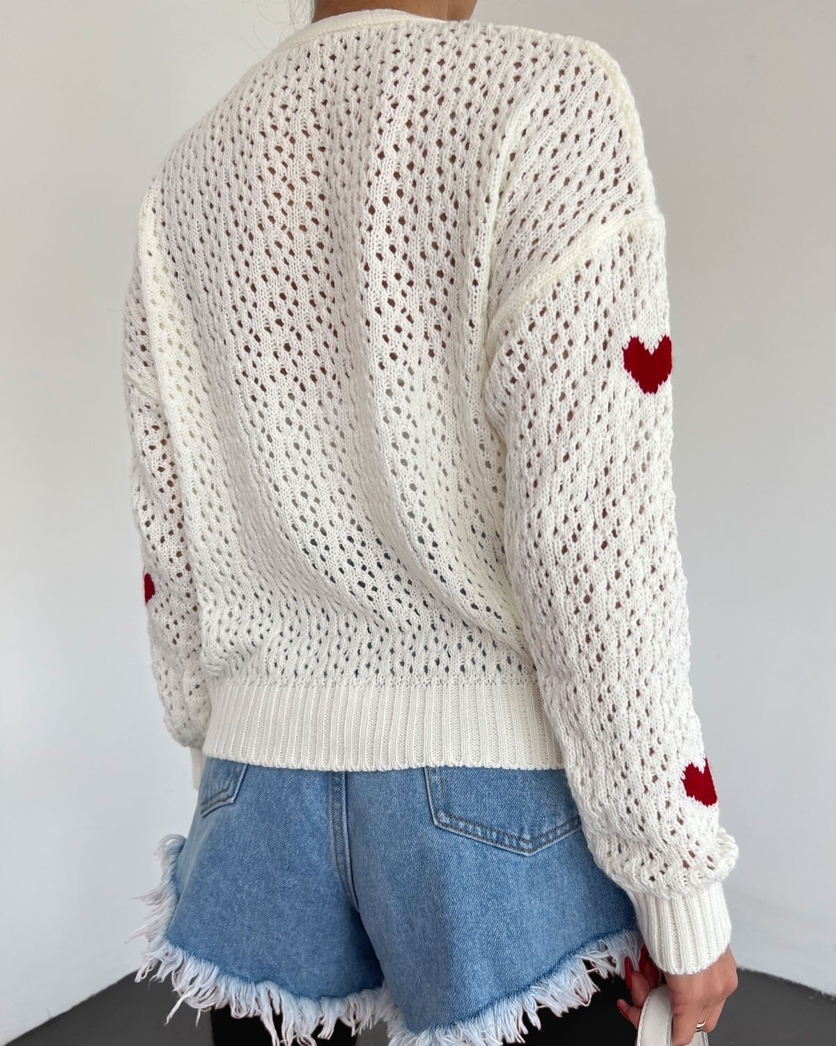 Heart Pattern Buttoned Lace Knit Cardigan - Ecru - Podyumplus - by Peralane - photo 6