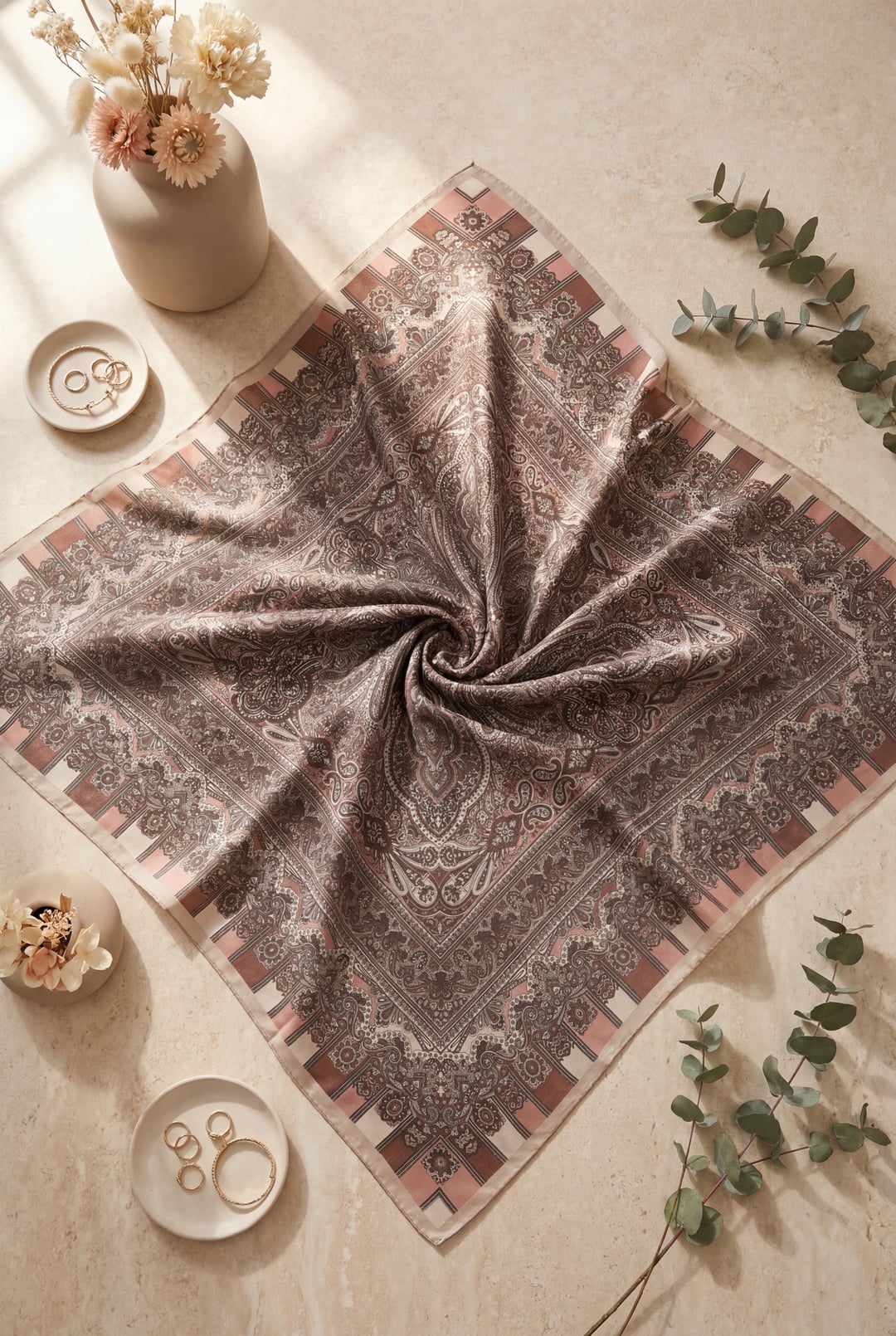 Authentic Patterned Cotton Scarf - Powder - Podyumplus - by Peralane