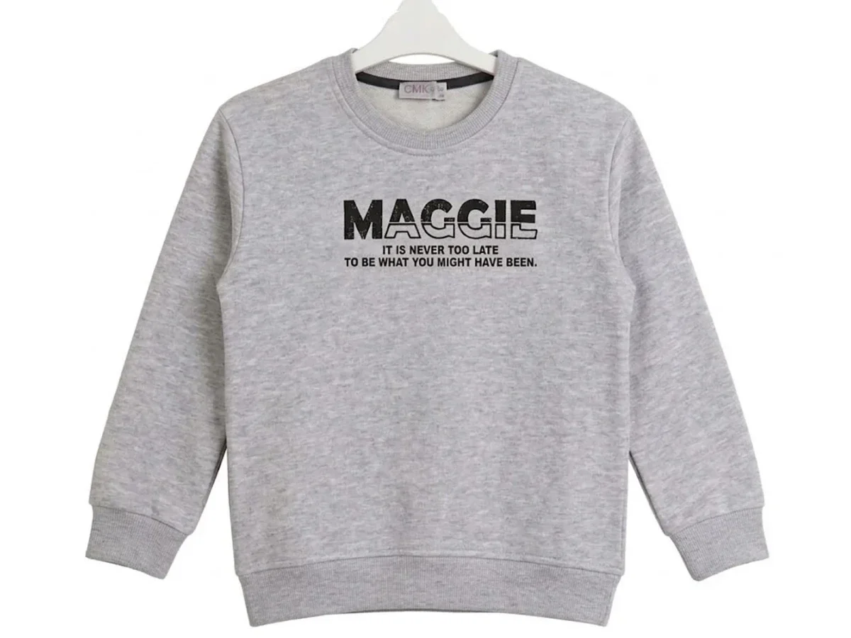 Kids' Printed Crew Neck Sweatshirt in Light Grey Marl - CMK - by Peralane