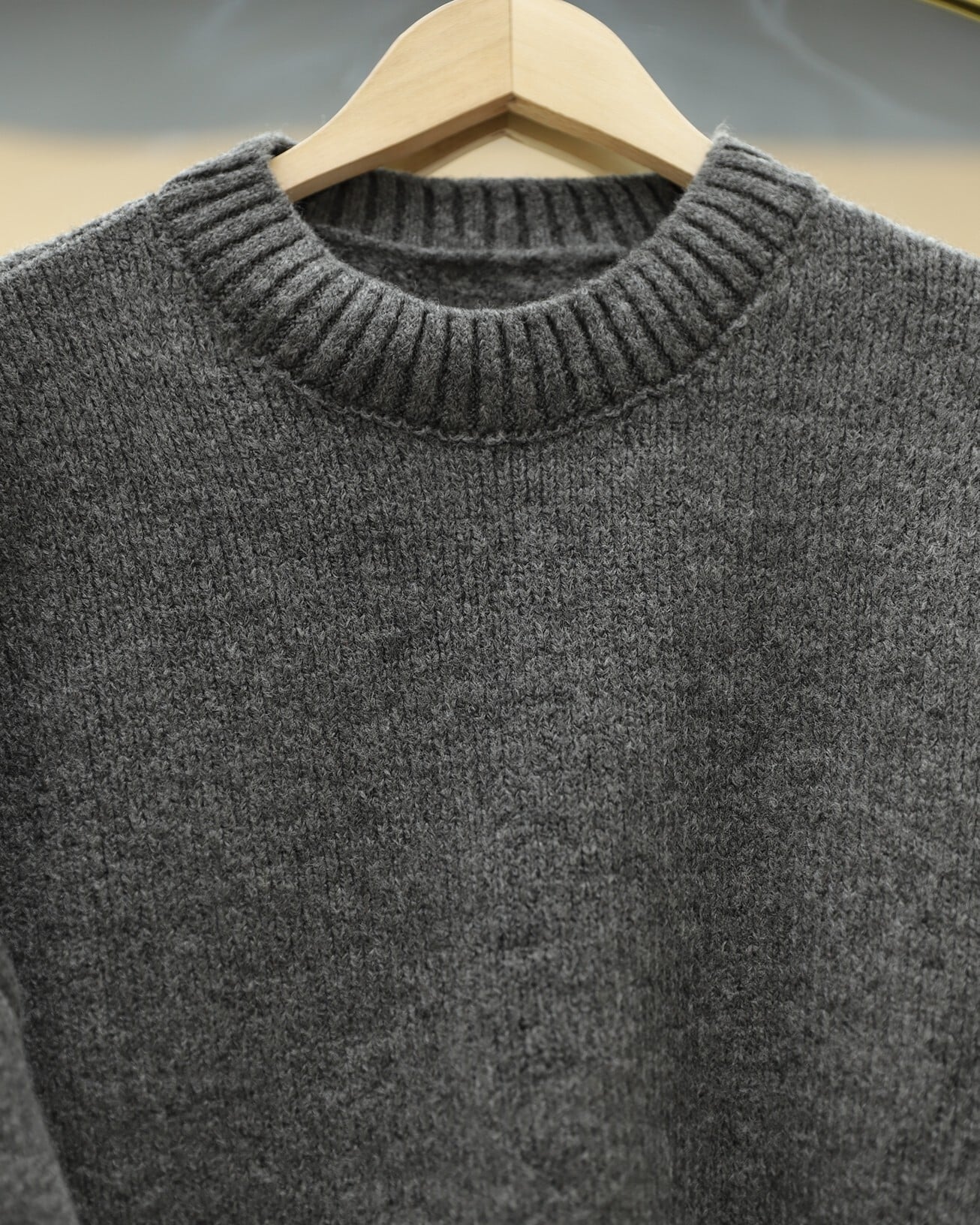 Crew Neck Ribbed Hem Relaxed Knit Sweater - Smoke Grey - Podyumplus - by Peralane - photo 6
