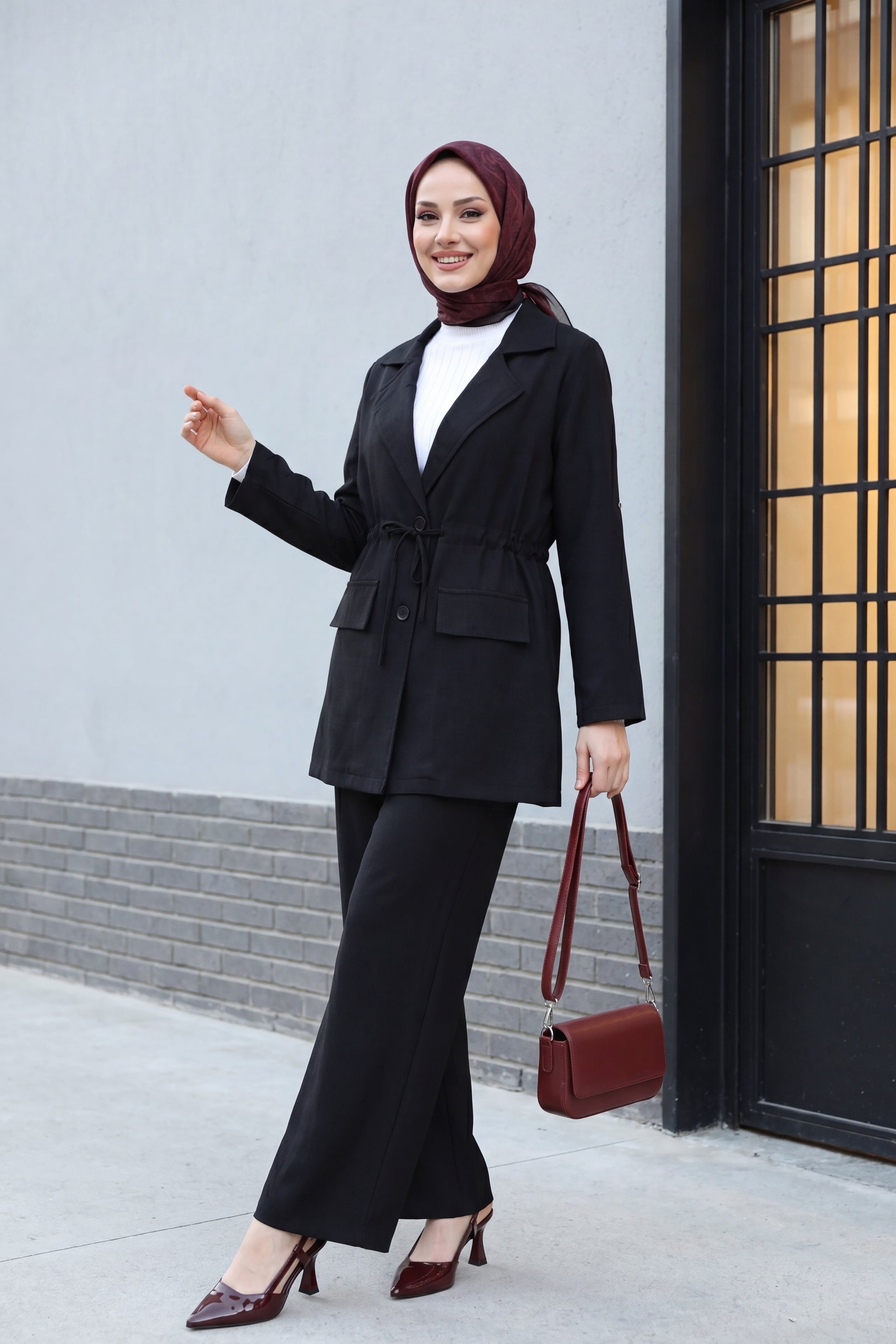 Flap Tunnel Bridge Blazer and Wide-Leg Trousers Suit - Black - Podyumplus - by Peralane - photo 2