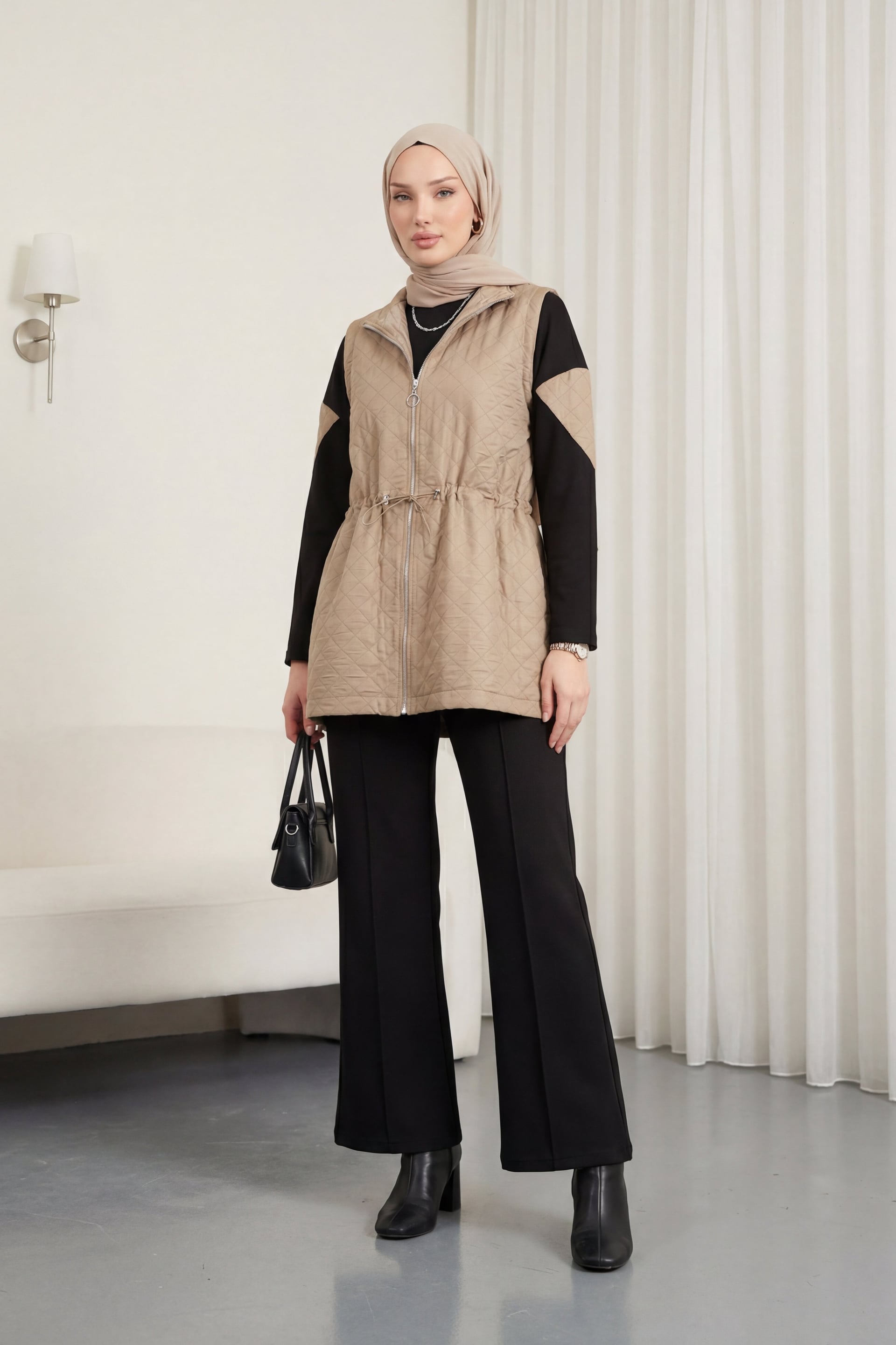 Quilted Vest, Cimali Pants and Top Three-Piece Knit Set - Mink - Podyumplus - by Peralane - photo 4