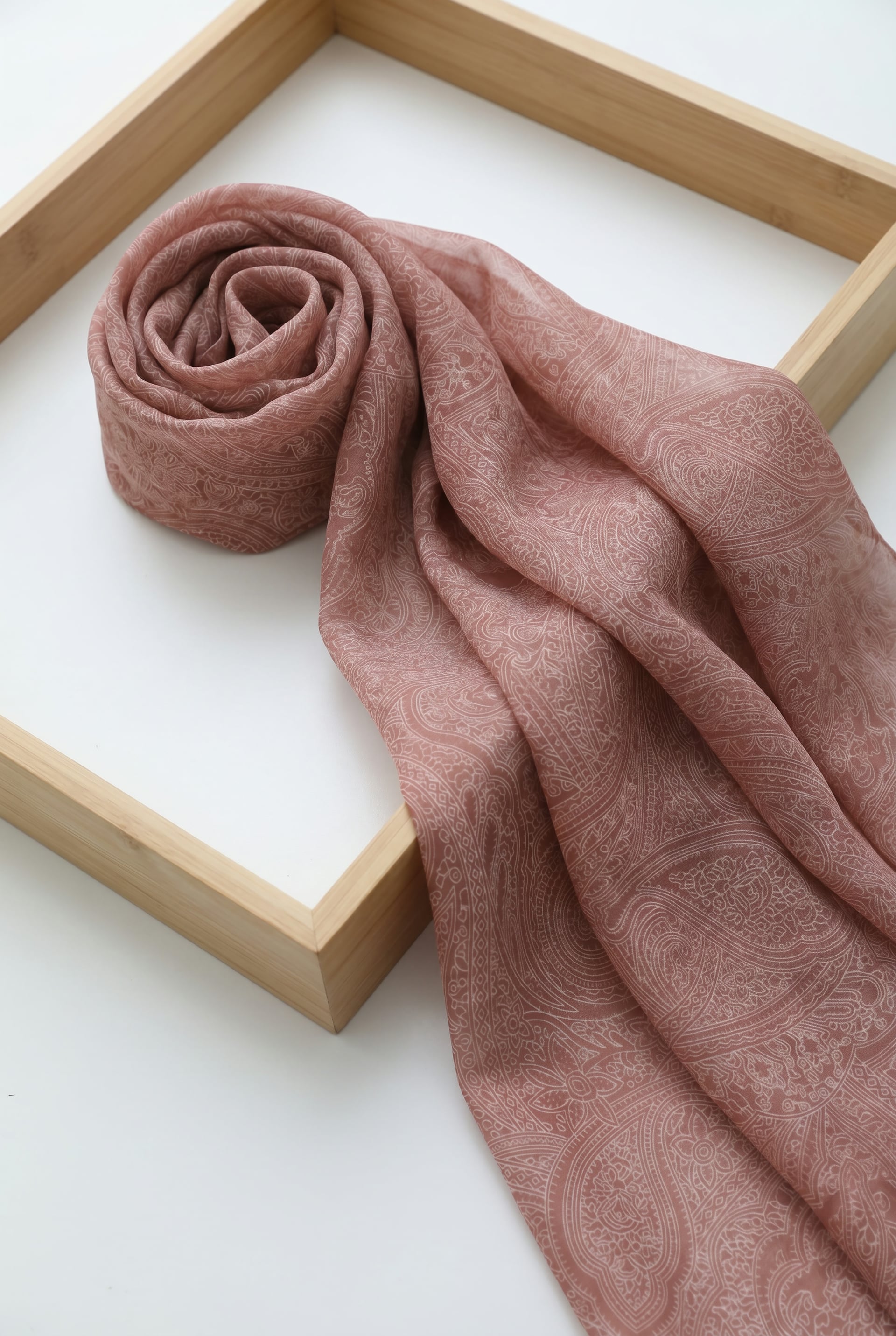 Dusty Rose Cotton Scarf with Fine Striped Embroidery - Podyumplus - by Peralane - photo 2