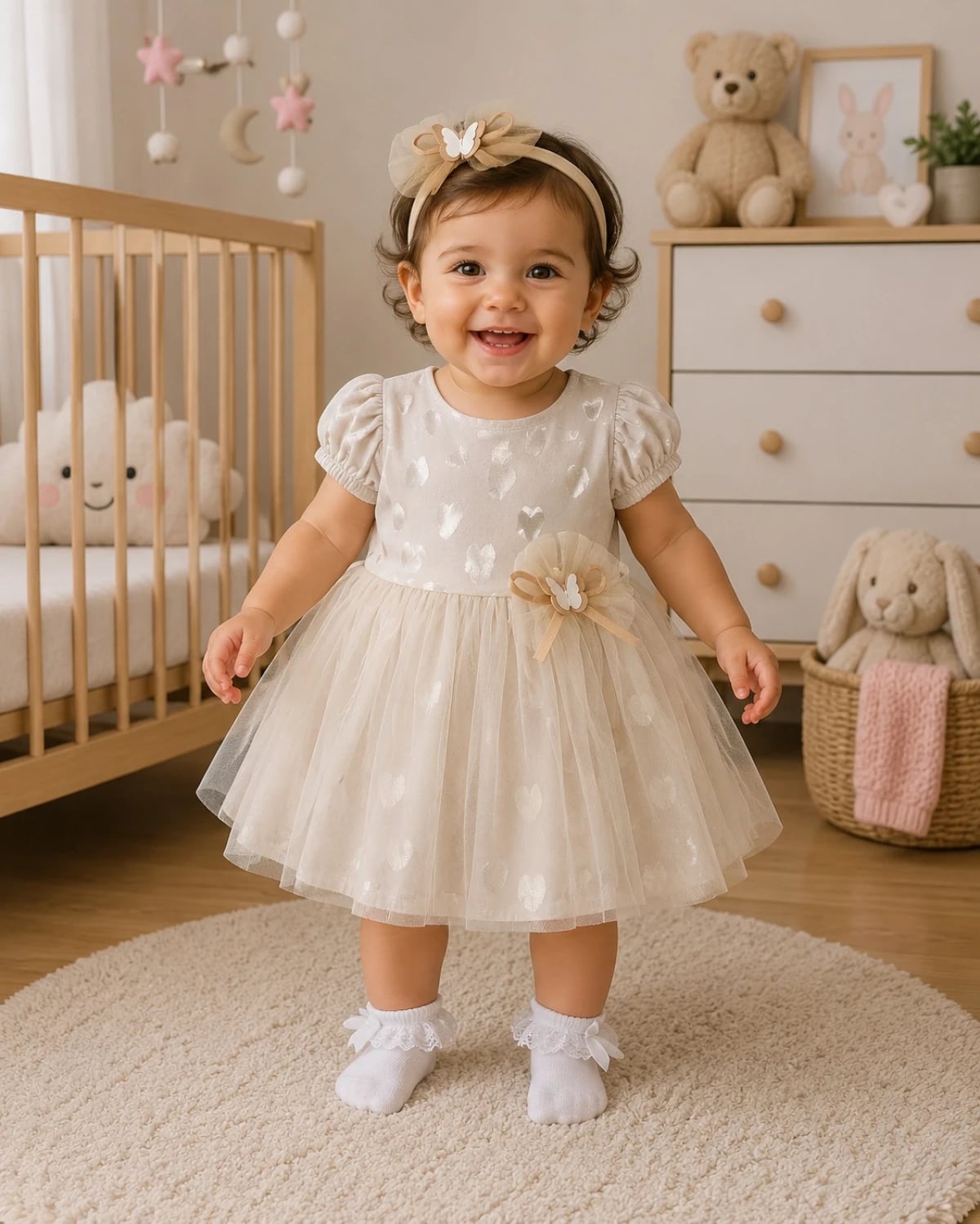 Baby Girls Tulle Dress with Headband and Socks - Ivory - Has Bereket - by Peralane
