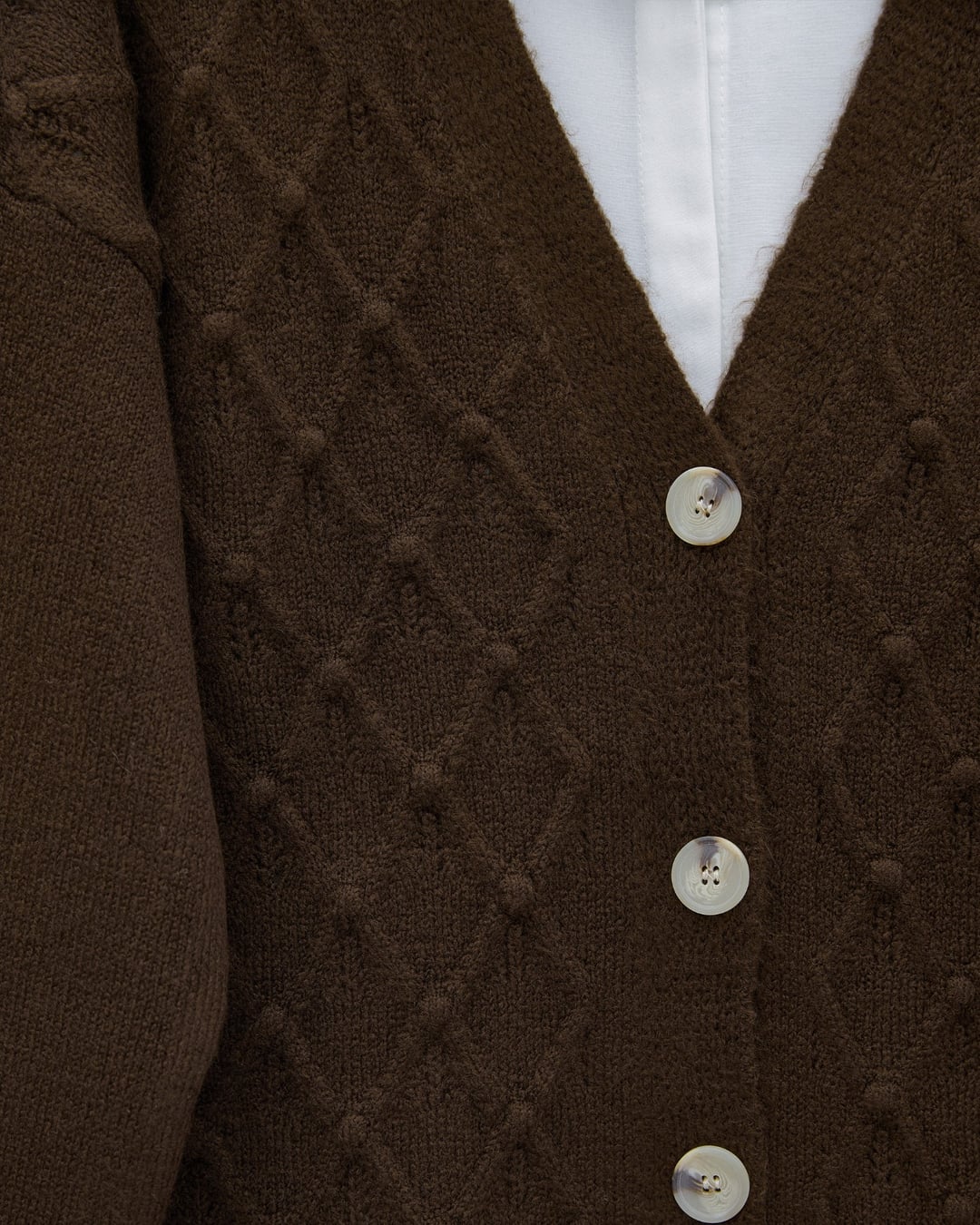 V-Neck Large Button Patterned Knit Cardigan - Brown - Podyumplus - by Peralane - photo 4