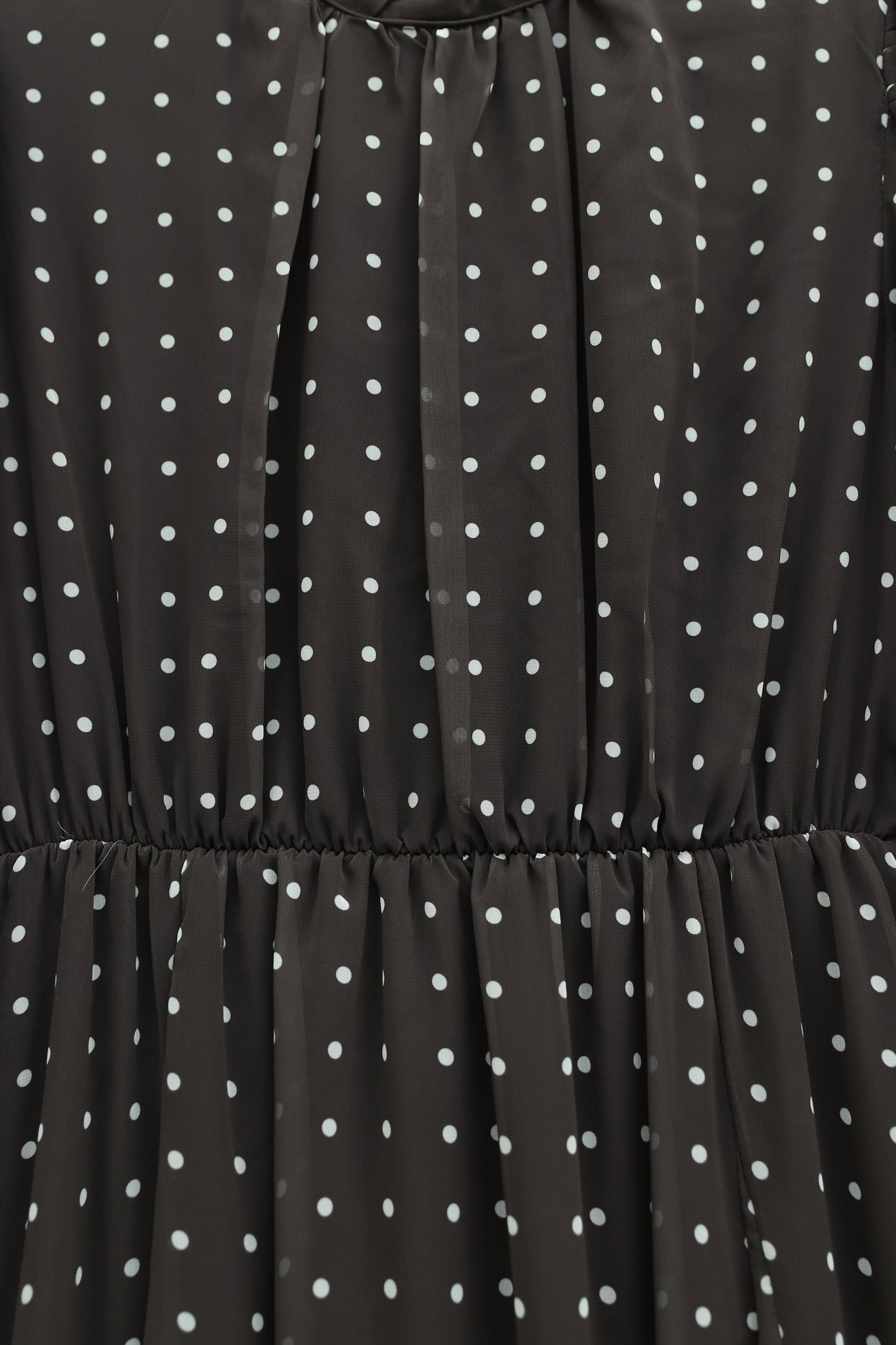 Lined Elastic Waist Polka Dot Long Chiffon Dress - Brown - Podyumplus - by Peralane - photo 5