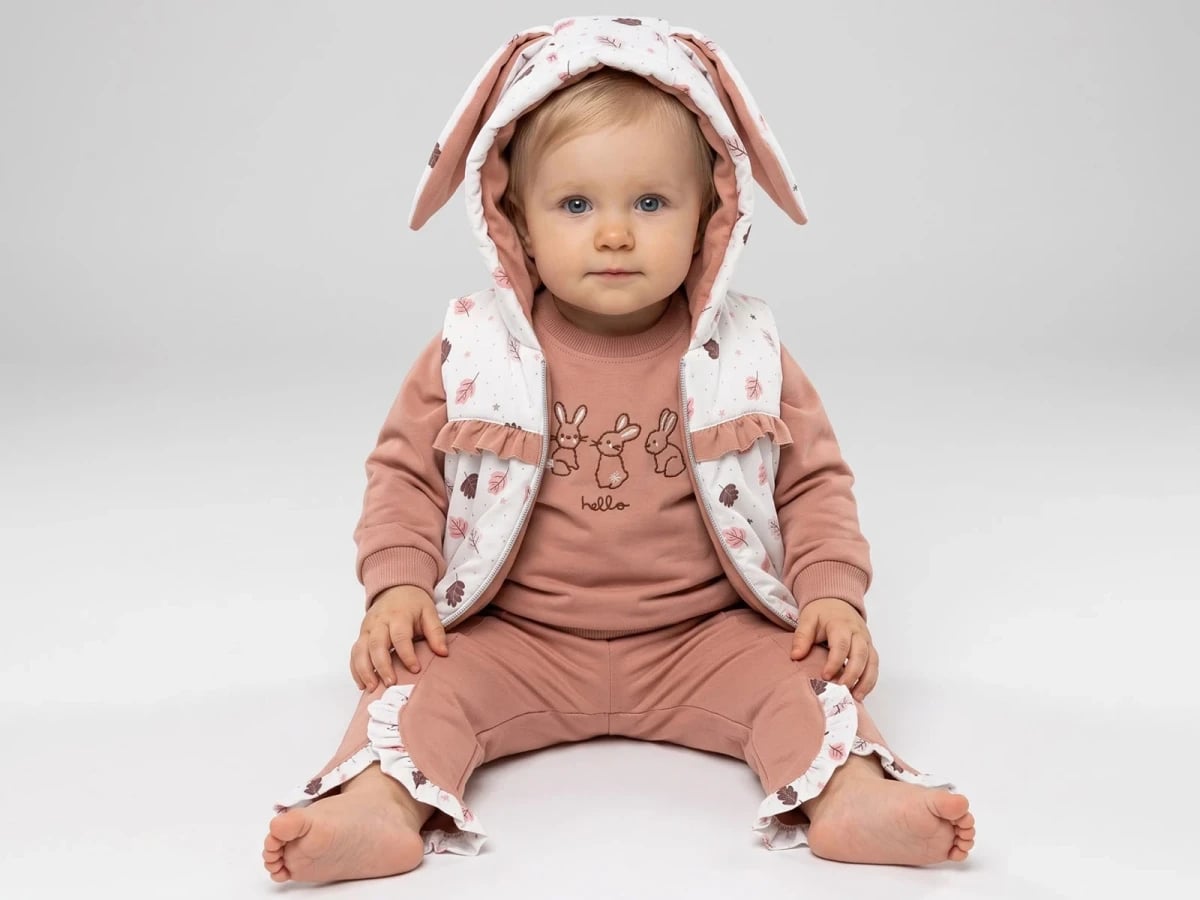 Baby Girls' Three-Piece Set with Bunny Print, Vest, and Hat - Bebly - by Peralane