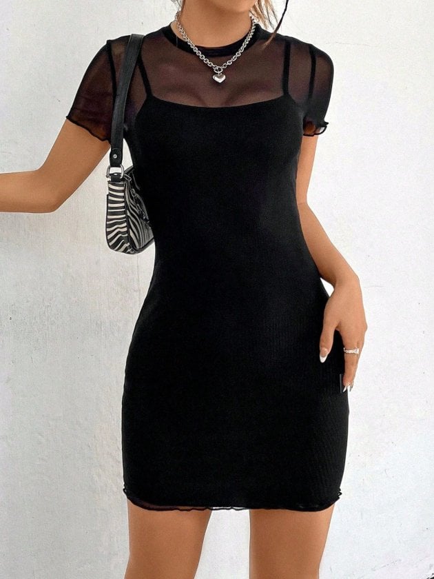 Women's Two-Piece Set: Black Slip Dress and Sheer Short-Sleeve Top - Janes - by Peralane - photo 3