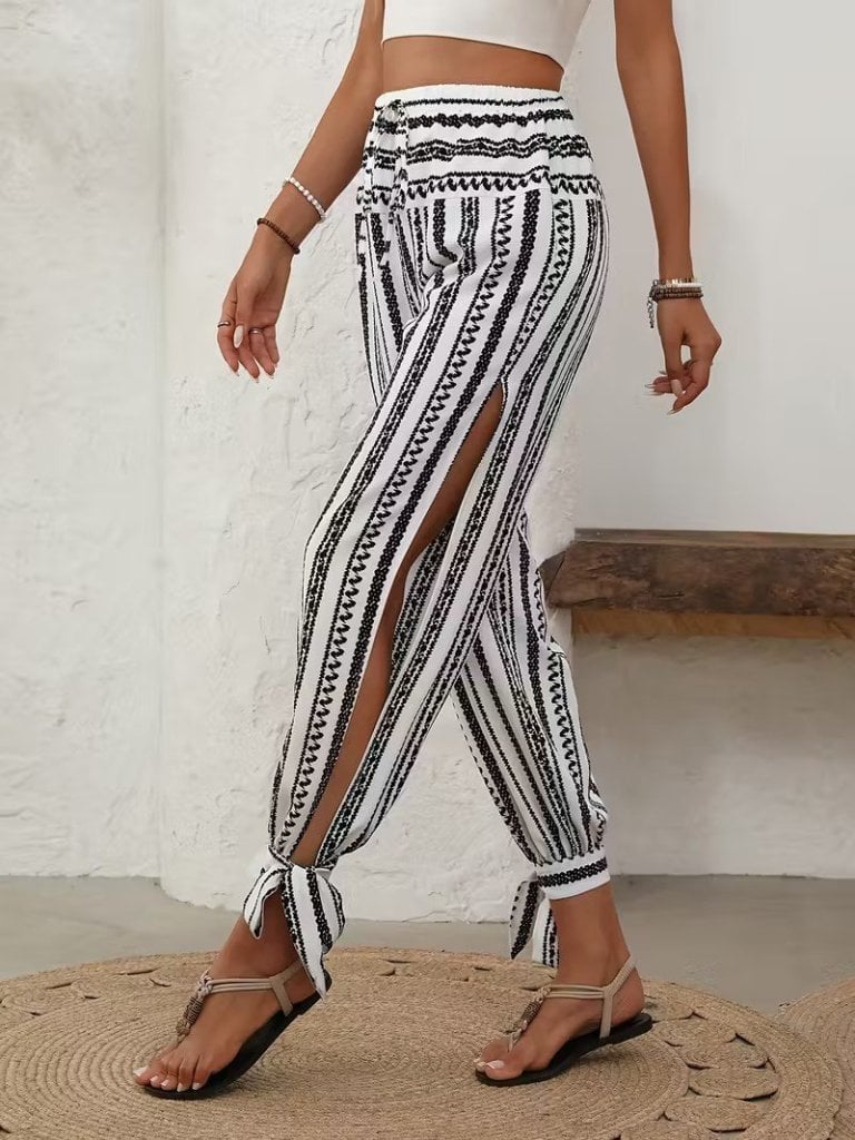Women's High-Waist Patterned Tie-Ankle Slit Suprem Pantolon - Janes - by Peralane - photo 5