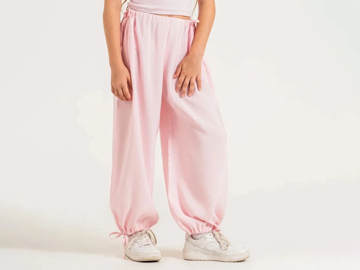 Girls' Burgulu Elasticated Waist Trousers - Pale Pink (Pack of 4) - ÖZ Bebe - by Peralane