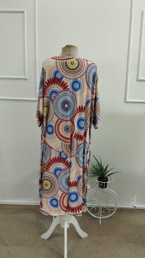 Women's Short-Sleeve Open-Front Tie-Waist Long Kimono with Geometric Print - Janes - by Peralane - photo 9
