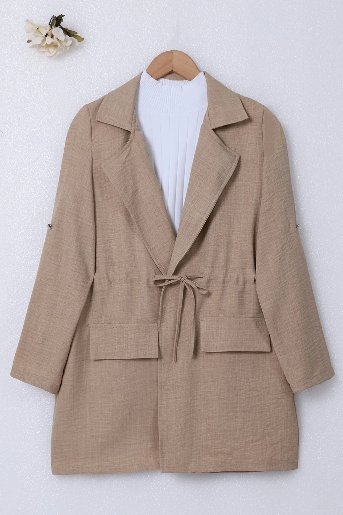 Linen Look Blazer and Wide-Leg Trouser Set in Mink - Podyumplus - by Peralane - photo 8