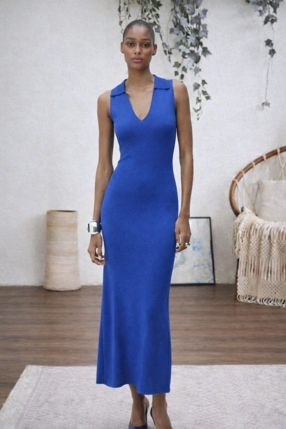 Women's Sleeveless V-Neck Maxi Ribbed Knit Dress - Janes - by Peralane - photo 3