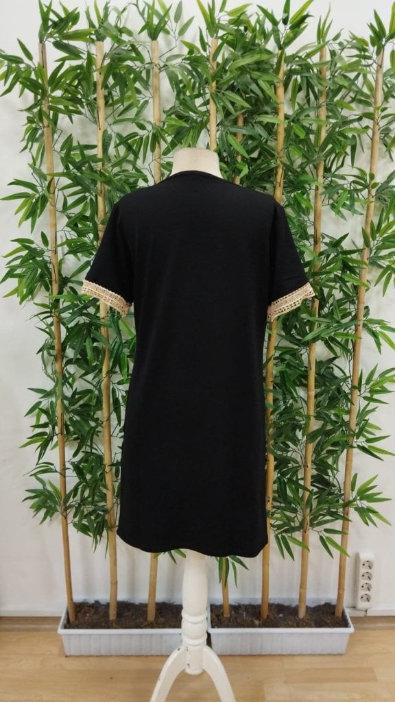 Women's Short Sleeve V-Neck Knit Dress with Gold Trim - Janes - by Peralane - photo 7