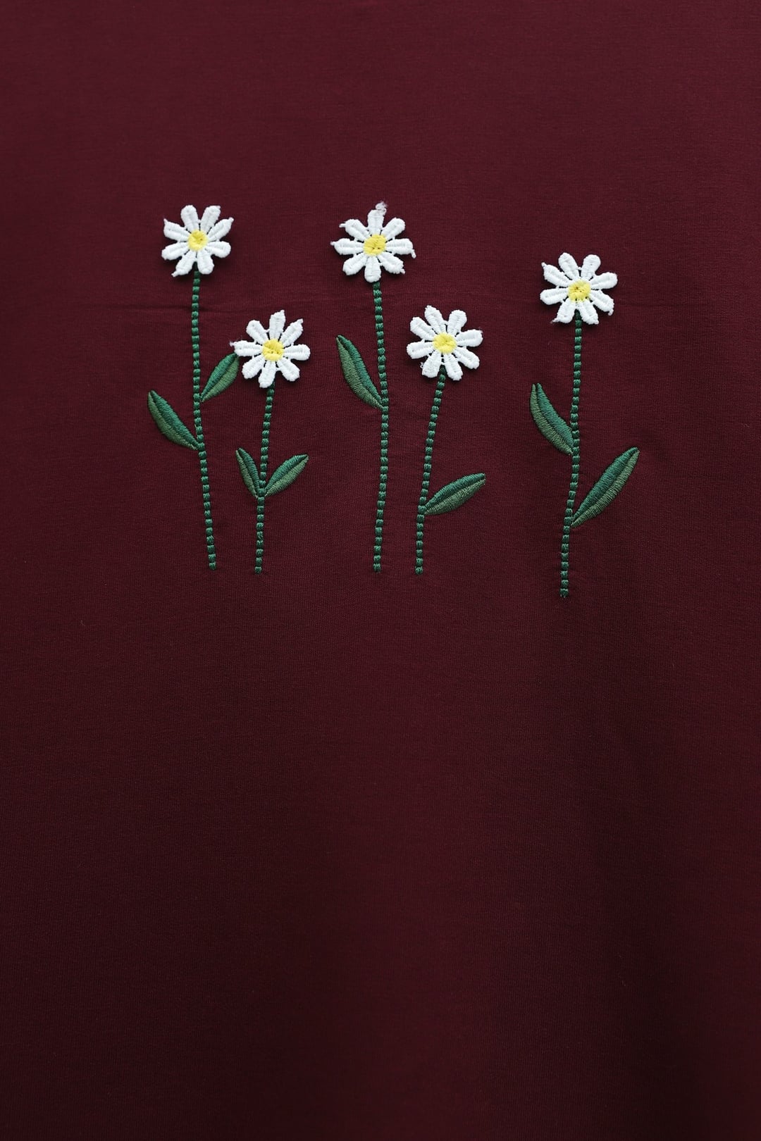 Round Neck Cotton Jersey Tunic with Daisy Embroidery - Bordeaux - Podyumplus - by Peralane - photo 6