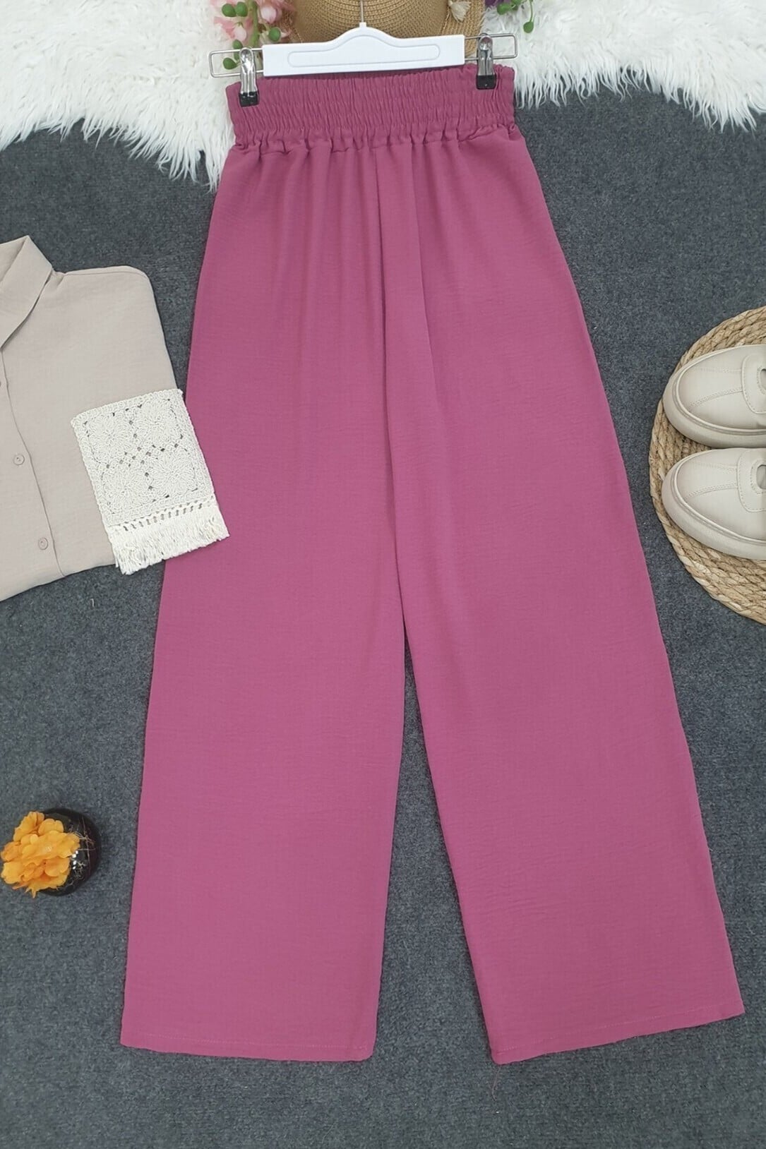 Women's Elasticated Waist Wide-Leg Ayrobin Trousers - Bright Pink - Podyumplus - by Peralane - photo 2
