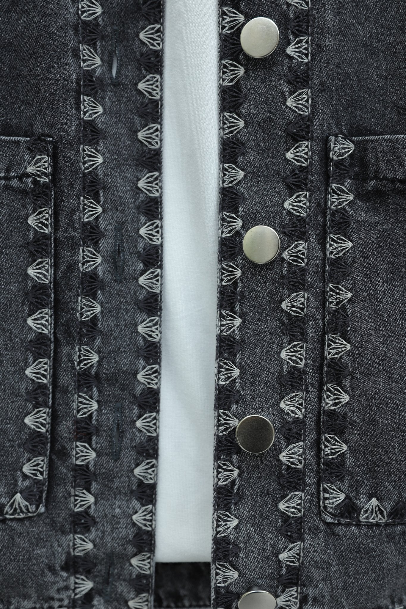 Embroidered Denim Two-Piece Jacket and Skirt Set - Dark Grey - Podyumplus - by Peralane - photo 7