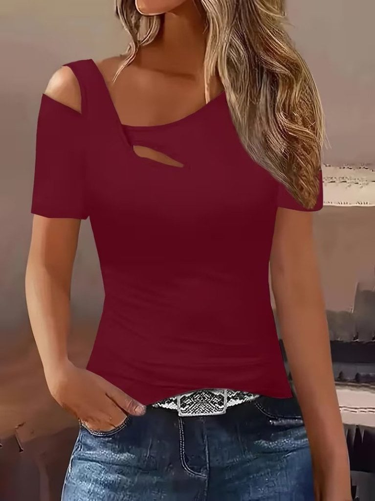 Women's Short Sleeve Asymmetric Neck Detail Viscose Blouse - Janes - by Peralane - photo 3