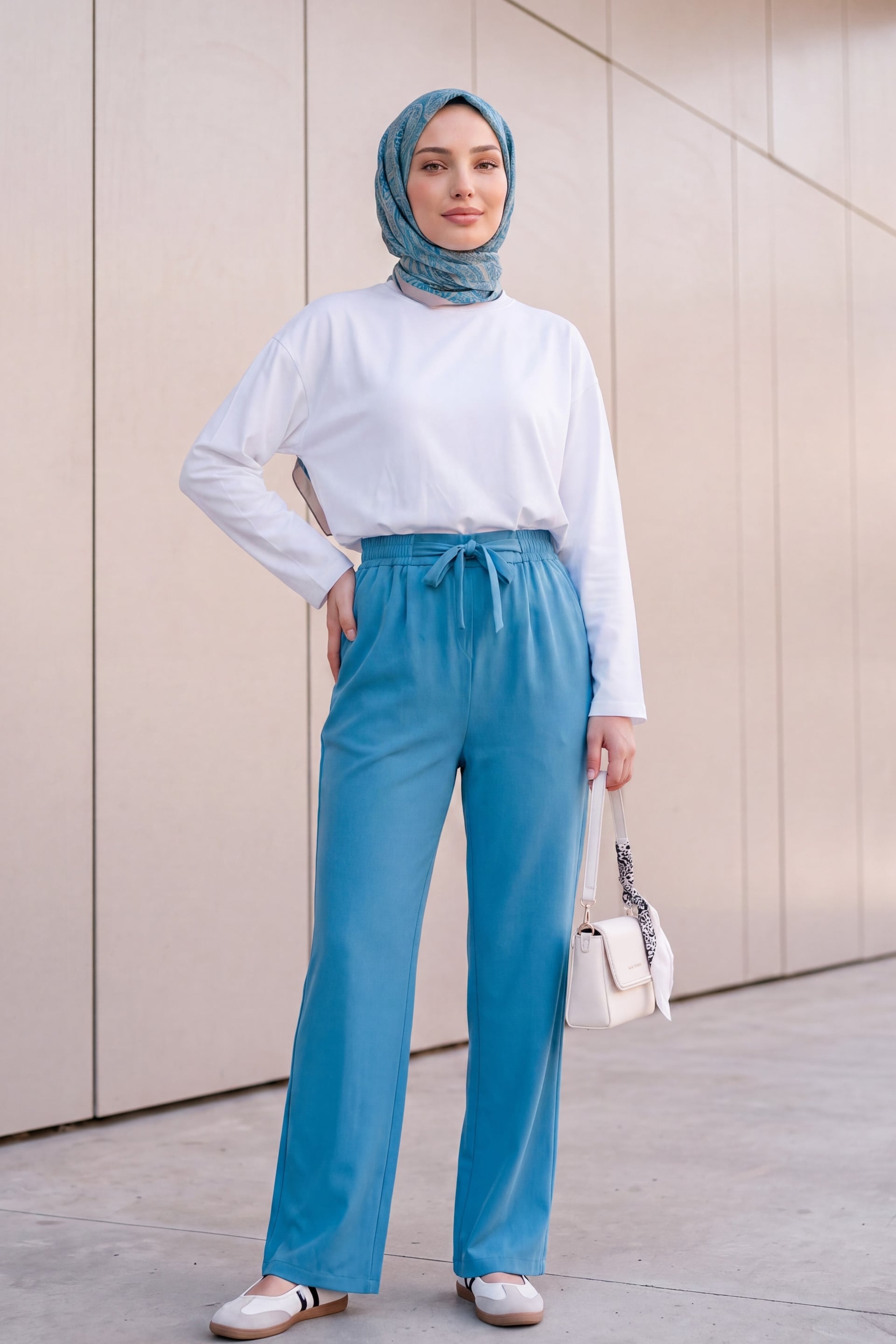 Drawstring Wide Leg Trousers - Blue - Podyumplus - by Peralane - photo 6