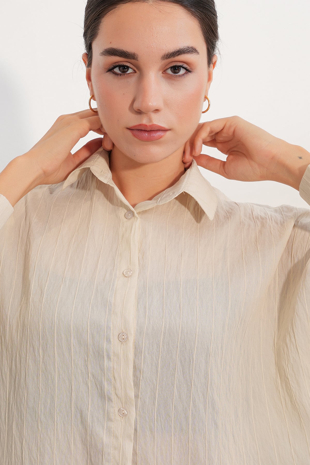 Women's Striped Oversize Shirt 20407 - Cream - Bigdart - by Peralane - photo 4