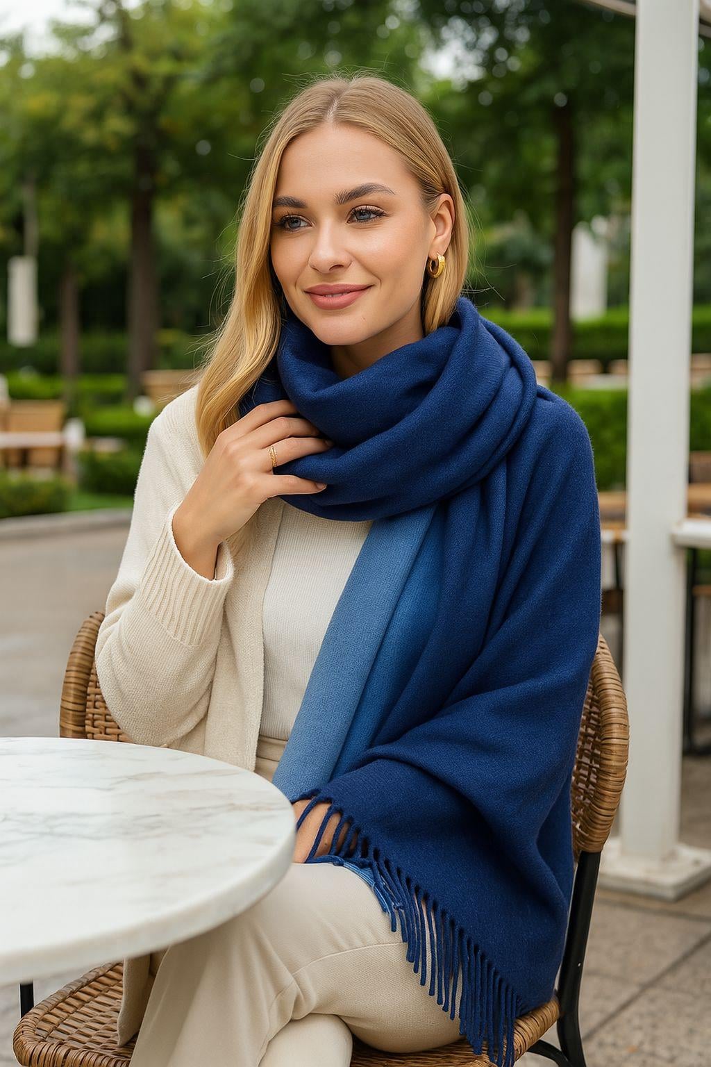 Batik Print Fringed Ombre Scarf in Sax Blue to Navy - Nesvay - by Peralane - photo 2