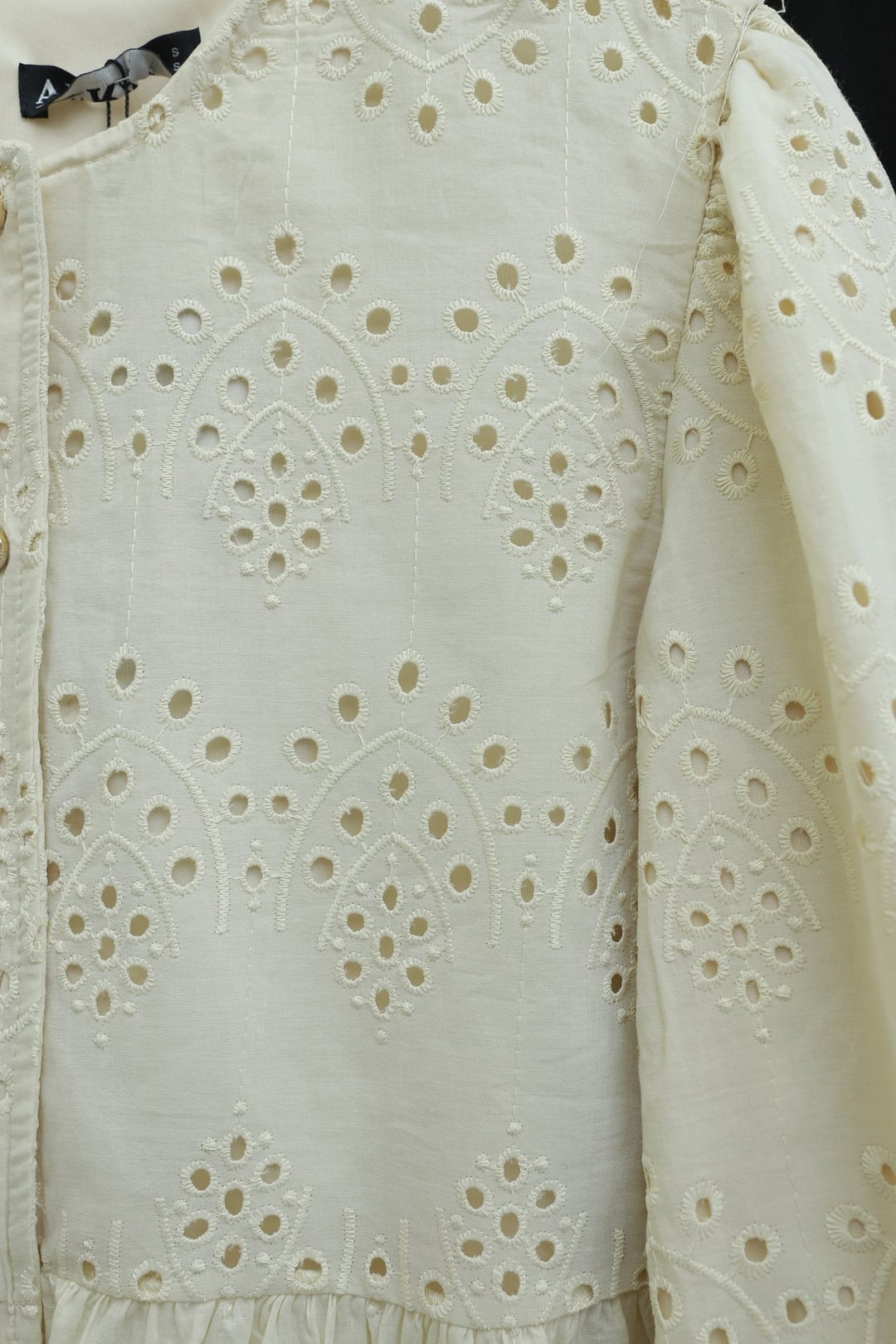 Cream Eyelet Embroidered Peplum Blouse with Puff Sleeves - Podyumplus - by Peralane - photo 9