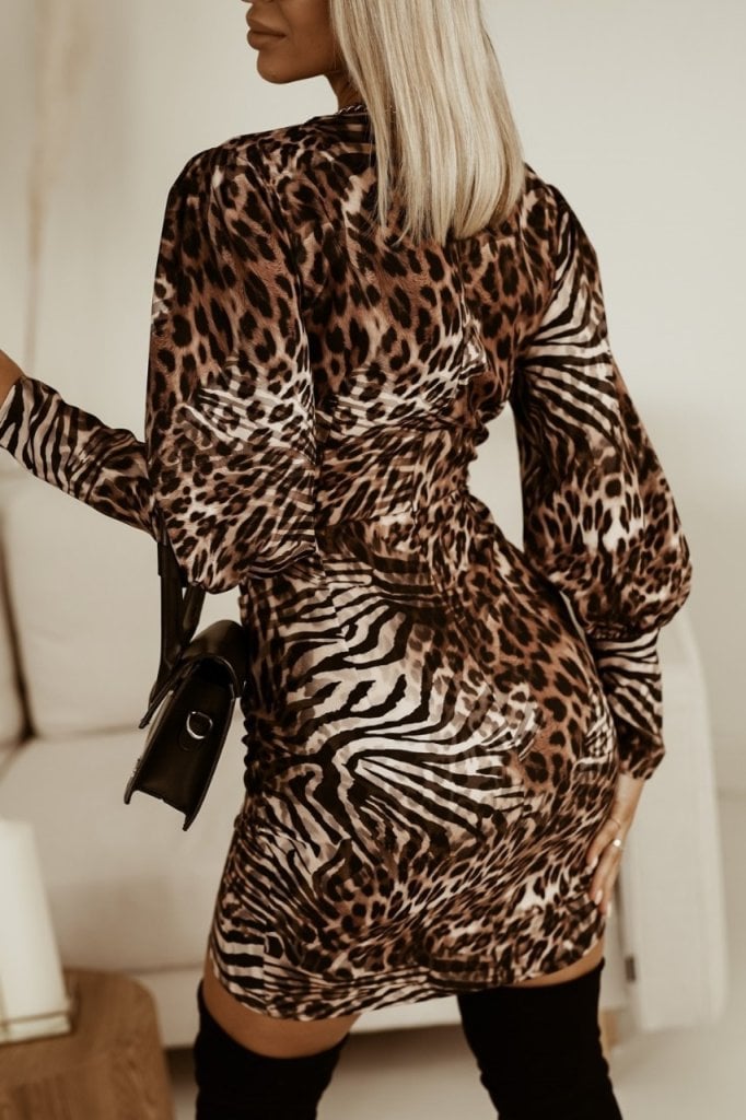 Women's Long-Sleeve Wrap V-Neck Leopard Print Micro Dress - Janes - by Peralane - photo 2