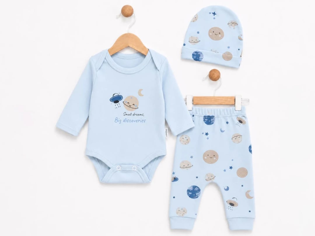 Space Print Baby Boy 3-Piece Set - Light Blue - Supermini - by Peralane