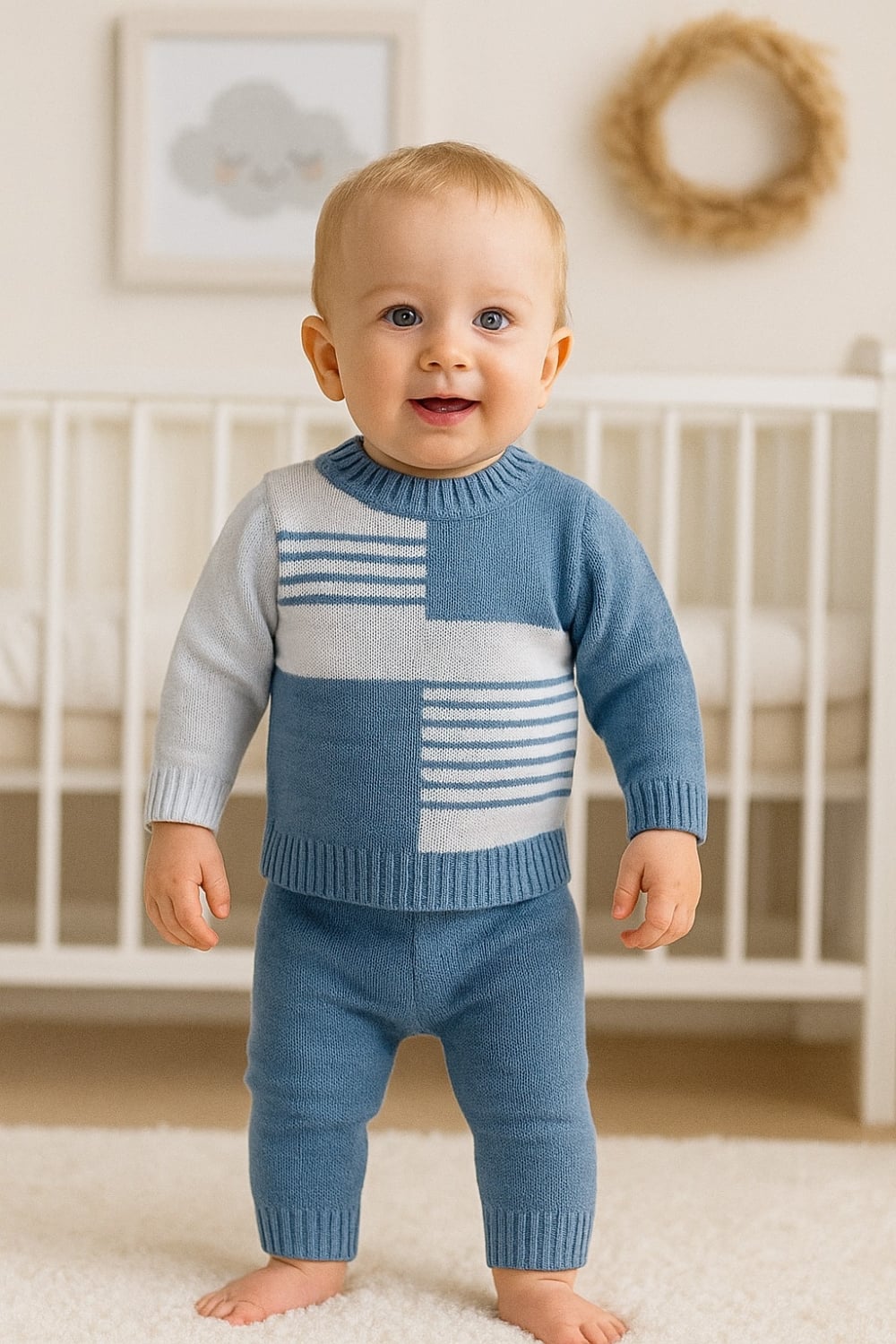 Knitted Baby Boy 2-Piece Set with Pattern - Indigo - Has Bereket - by Peralane