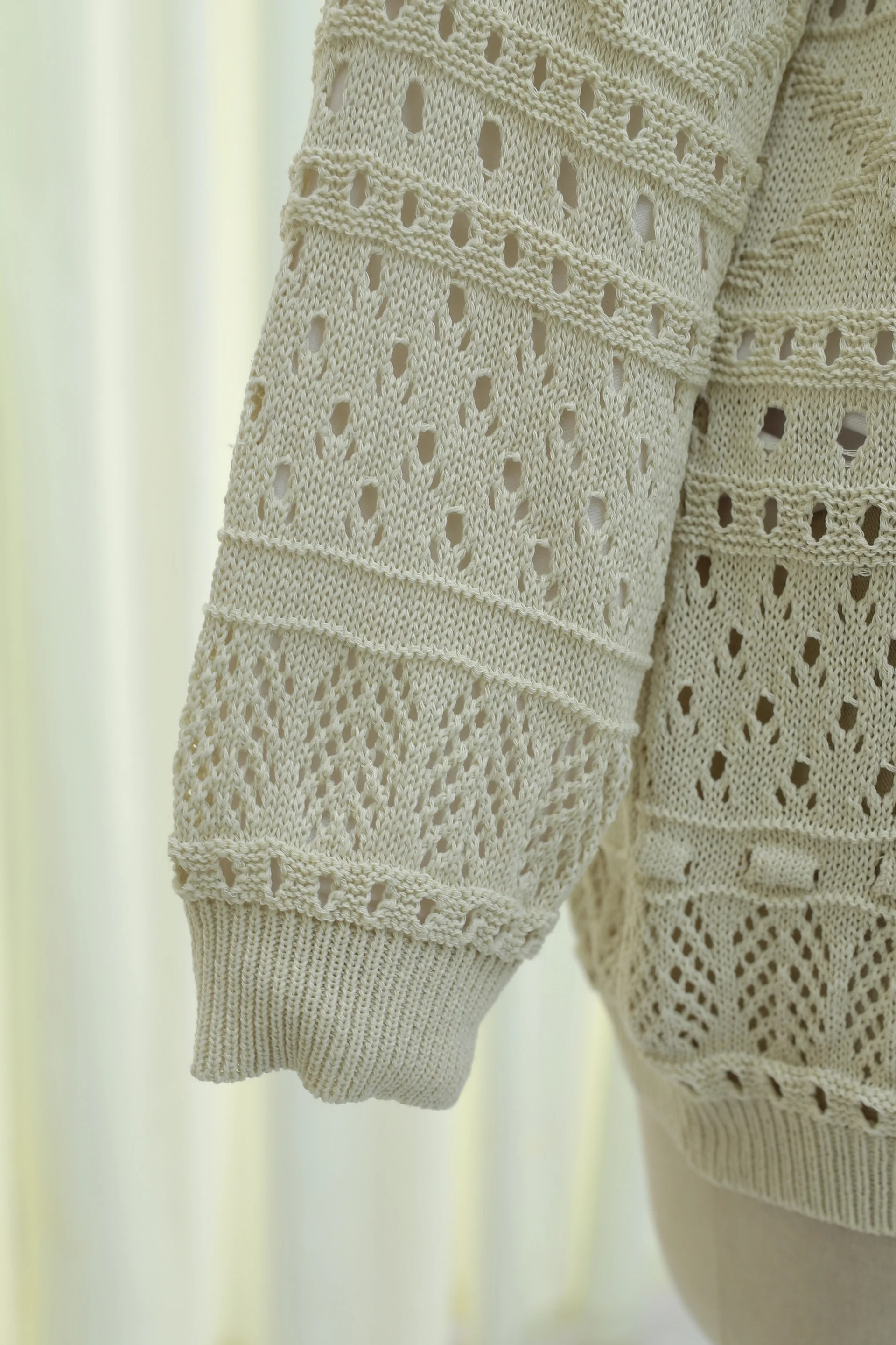 Open-Knit Bobble Detail Patterned Cardigan - Stone - Podyumplus - by Peralane - photo 5