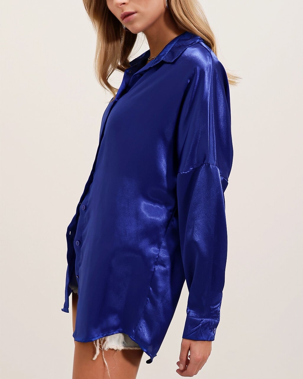 Oversize Satin Shirt - Saks Blue - Bigdart - by Peralane - photo 3