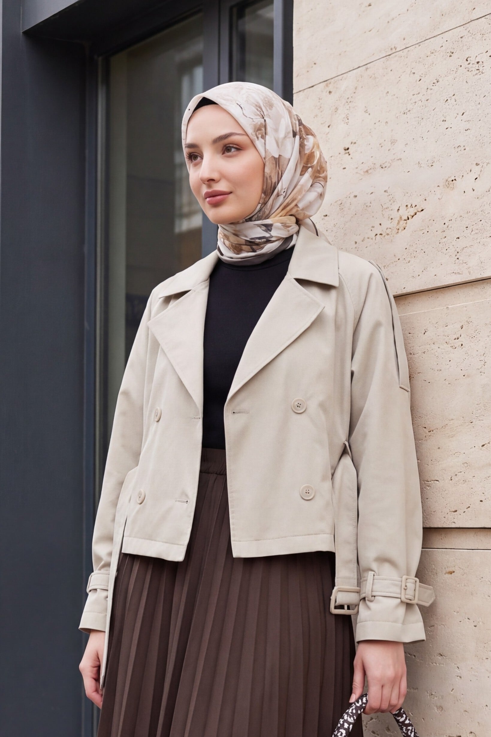 Women's Belted Short Trench Coat - Stone - Bigdart - by Peralane - photo 2