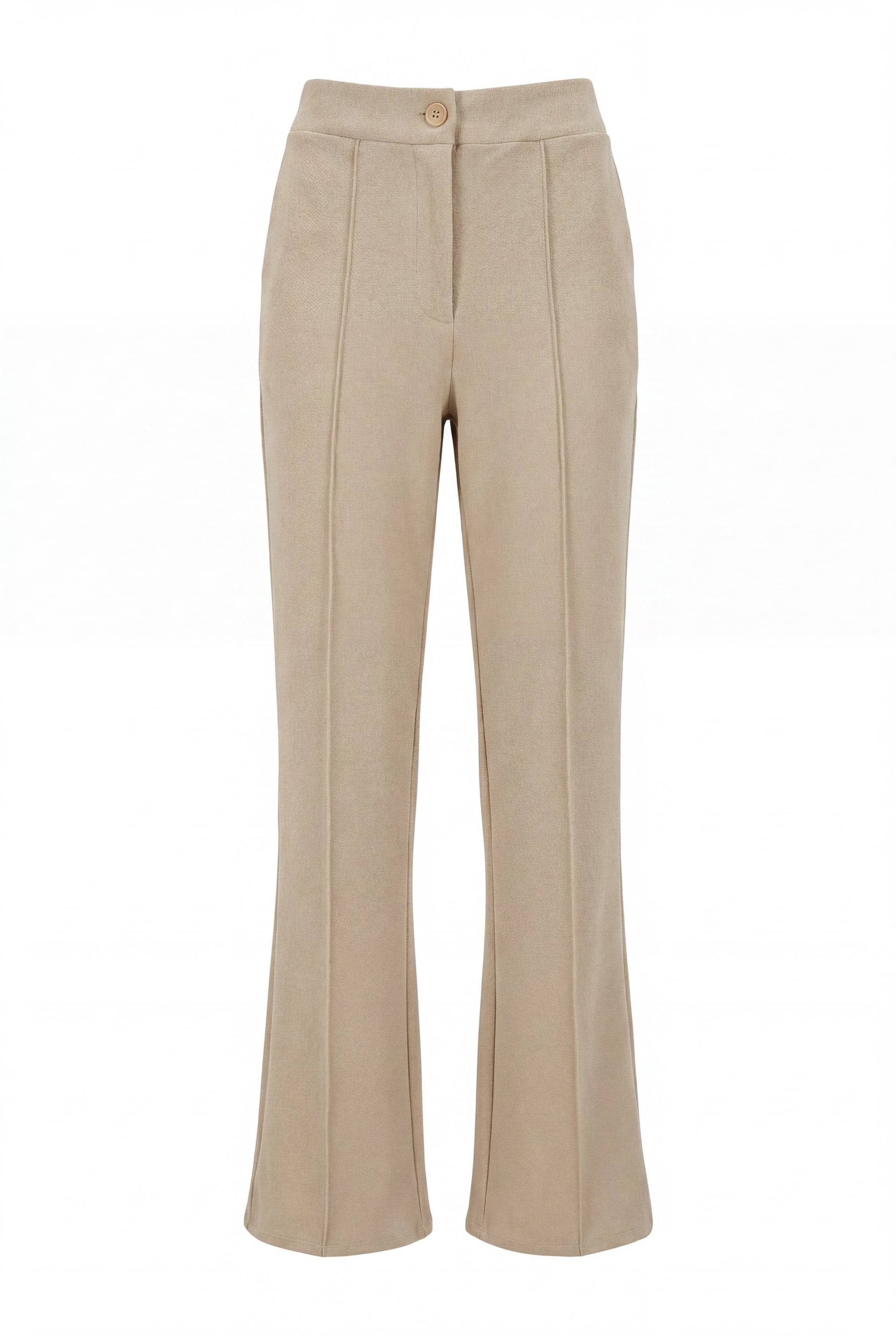 Stone-Coloured Women's Elasticated Waist Palazzo Trousers with Button Detail - Podyumplus - by Peralane - photo 3