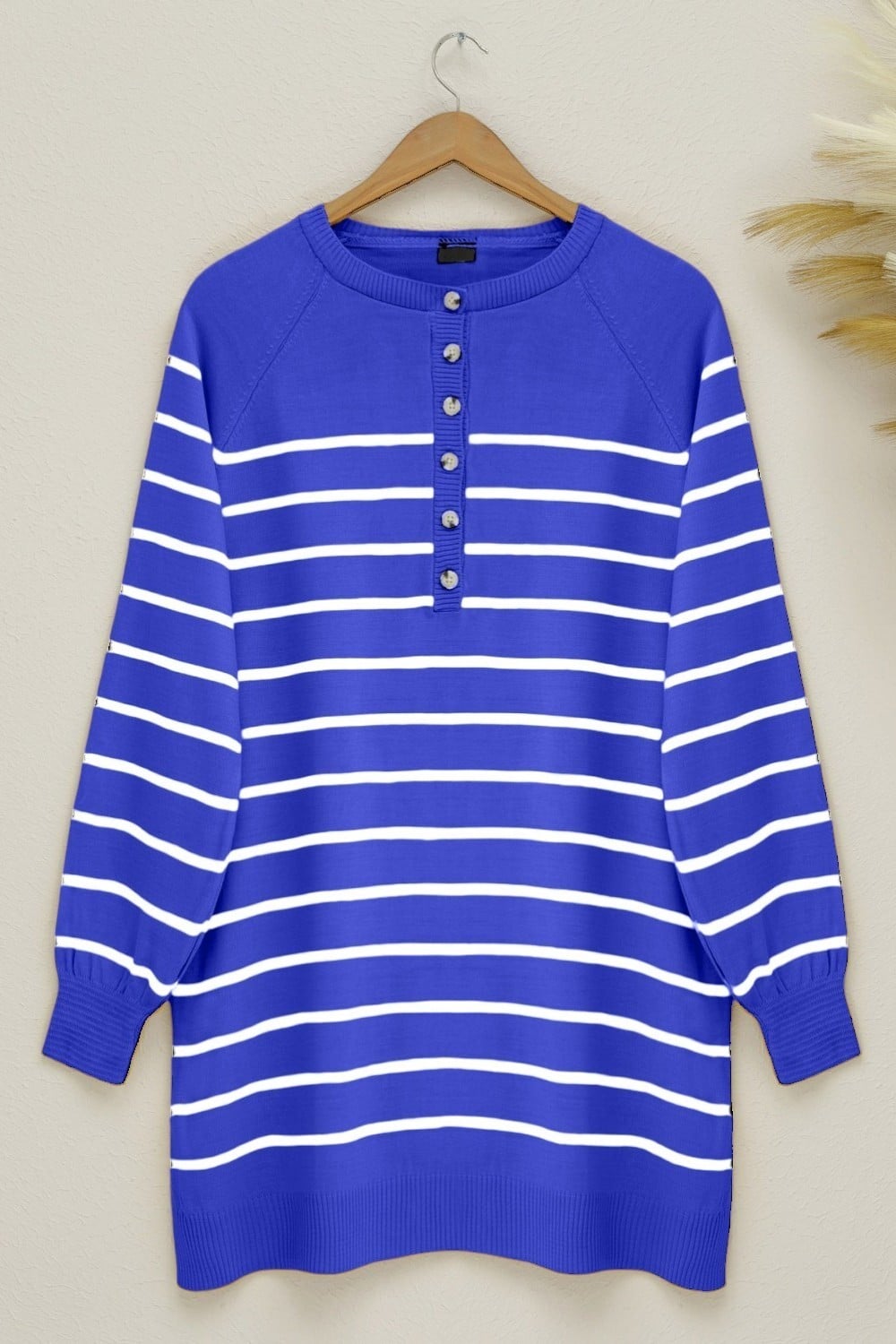 Half Button Placket Striped Knit Tunic - Saks - Podyumplus - by Peralane - photo 2