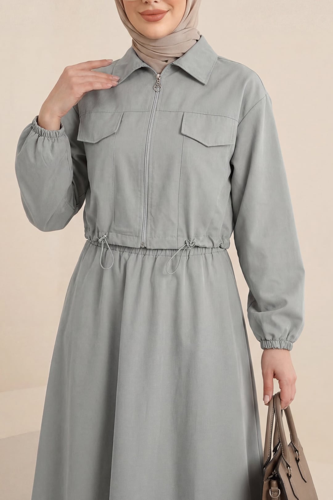 Grey Bonding Jacket and Maxi Skirt Co-ord Set - Podyumplus - by Peralane - photo 2