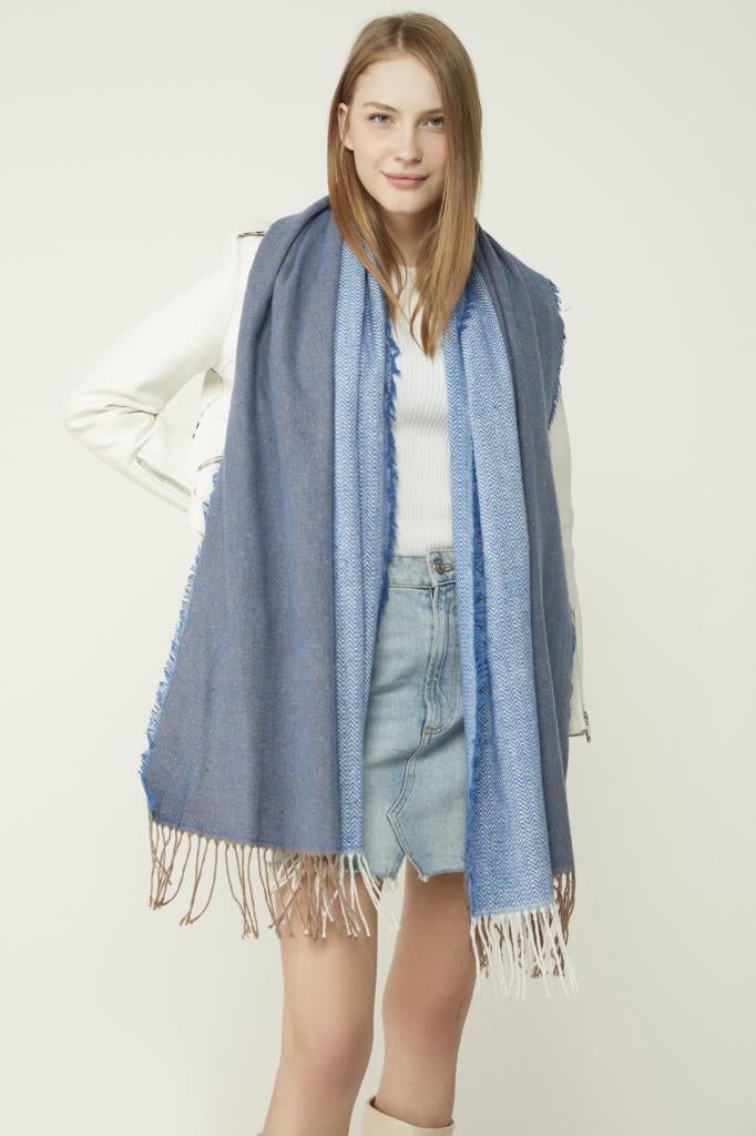 13803 Soft Herringbone Pattern Sax Blue Thick Shoulder Shawl Scarf - Nesvay - by Peralane - photo 2