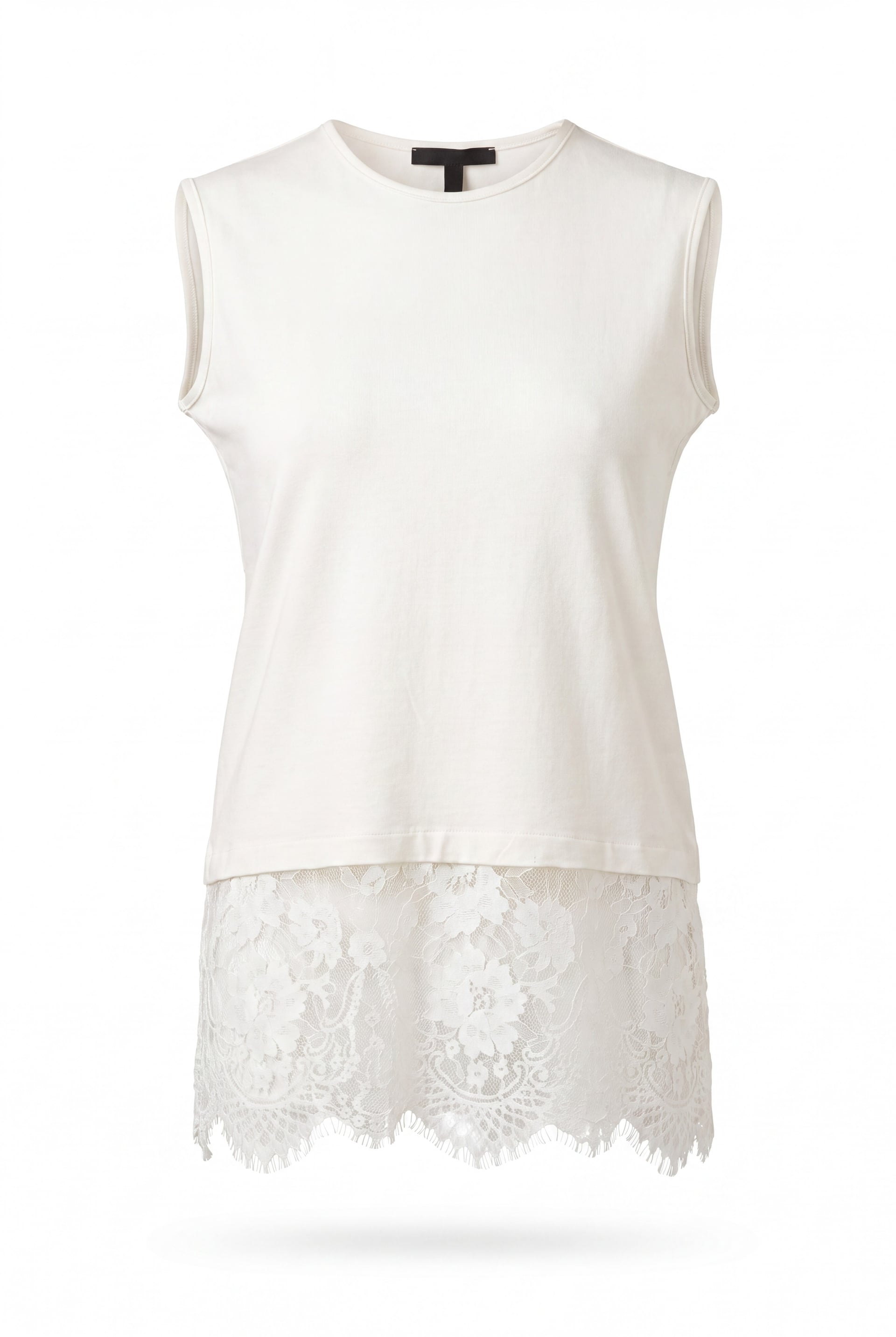 Sleeveless Lace-Trimmed Scoop Neck Knit Top - Ecru - Podyumplus - by Peralane