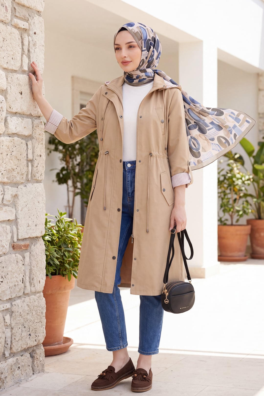Striped Lined Trench Coat - Light Beige - Podyumplus - by Peralane - photo 2