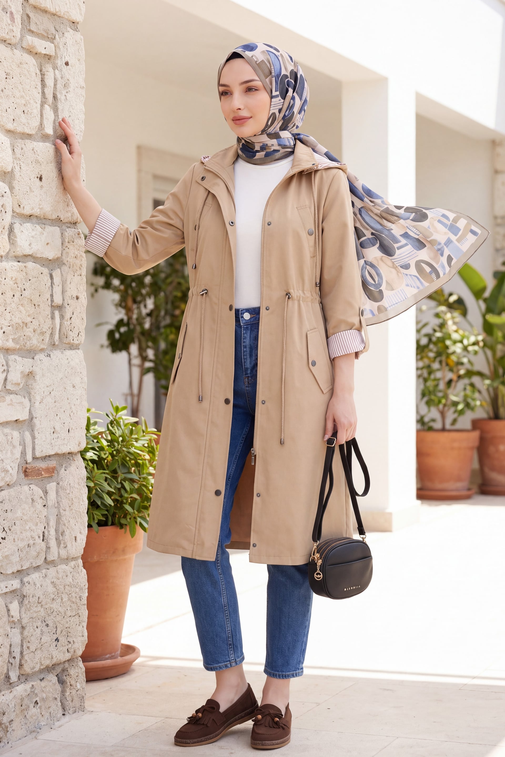 Striped Lined Trench Coat - Light Beige - Podyumplus - by Peralane - photo 2
