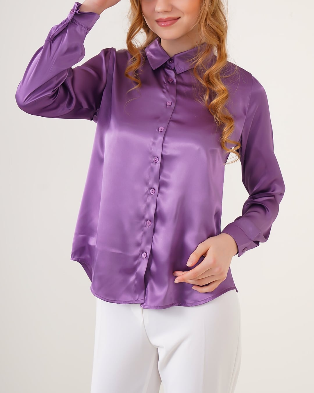 Lightweight Draped Satin Blouse - Purple - Bigdart - by Peralane