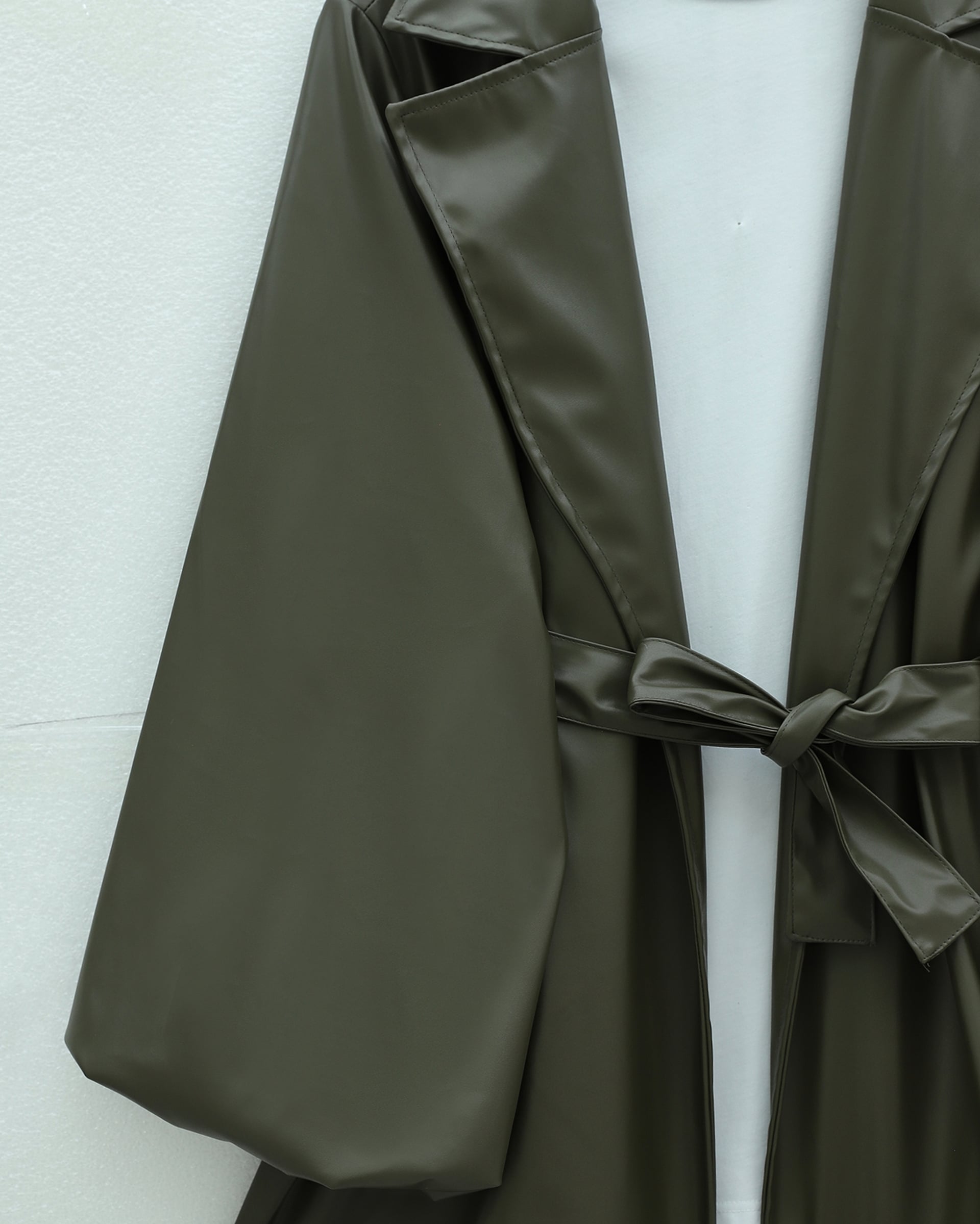 Balloon Sleeve Belted Faux Leather Jacket - Khaki - Podyumplus - by Peralane - photo 3