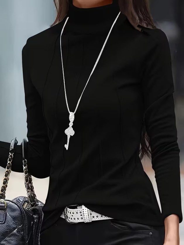 Women's Long Sleeve Ribbed Modal Turtleneck Top - Janes - by Peralane