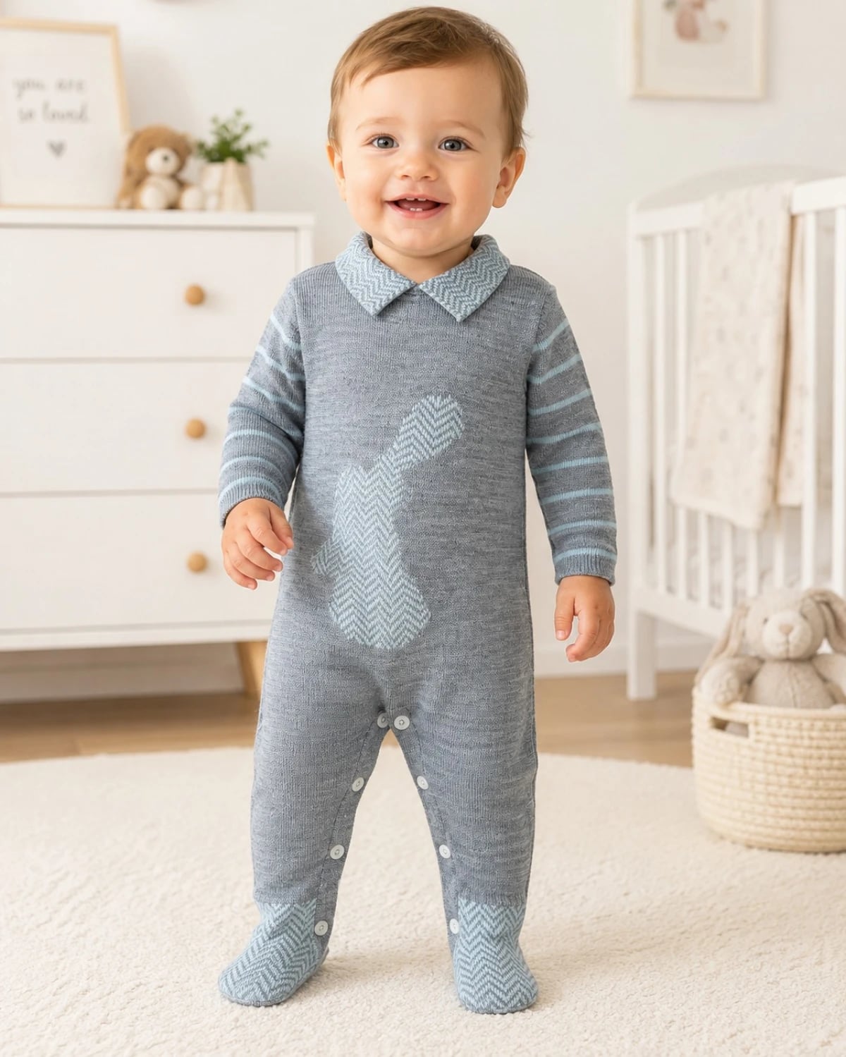 Baby Romper with Bunny Motif - Indigo - Pack of 3 - Has Bereket - by Peralane