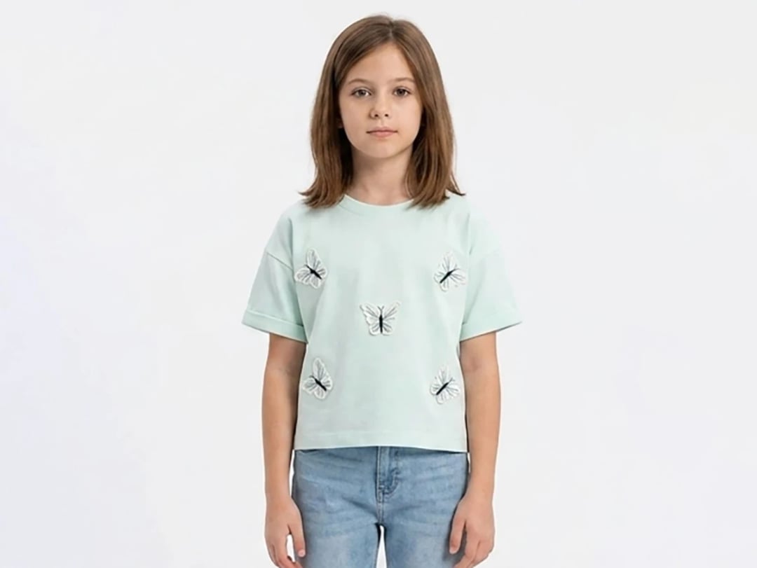 Girl's Butterfly Print T-Shirt - Mint - Pack of 4 - ÖZ Bebe - by Peralane